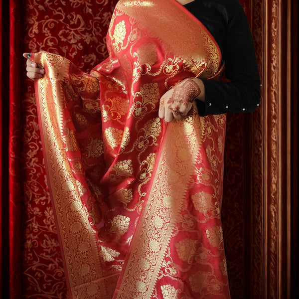 Banarasi Katan Silk Kadhuwa Jaal Dupatta in Maroon