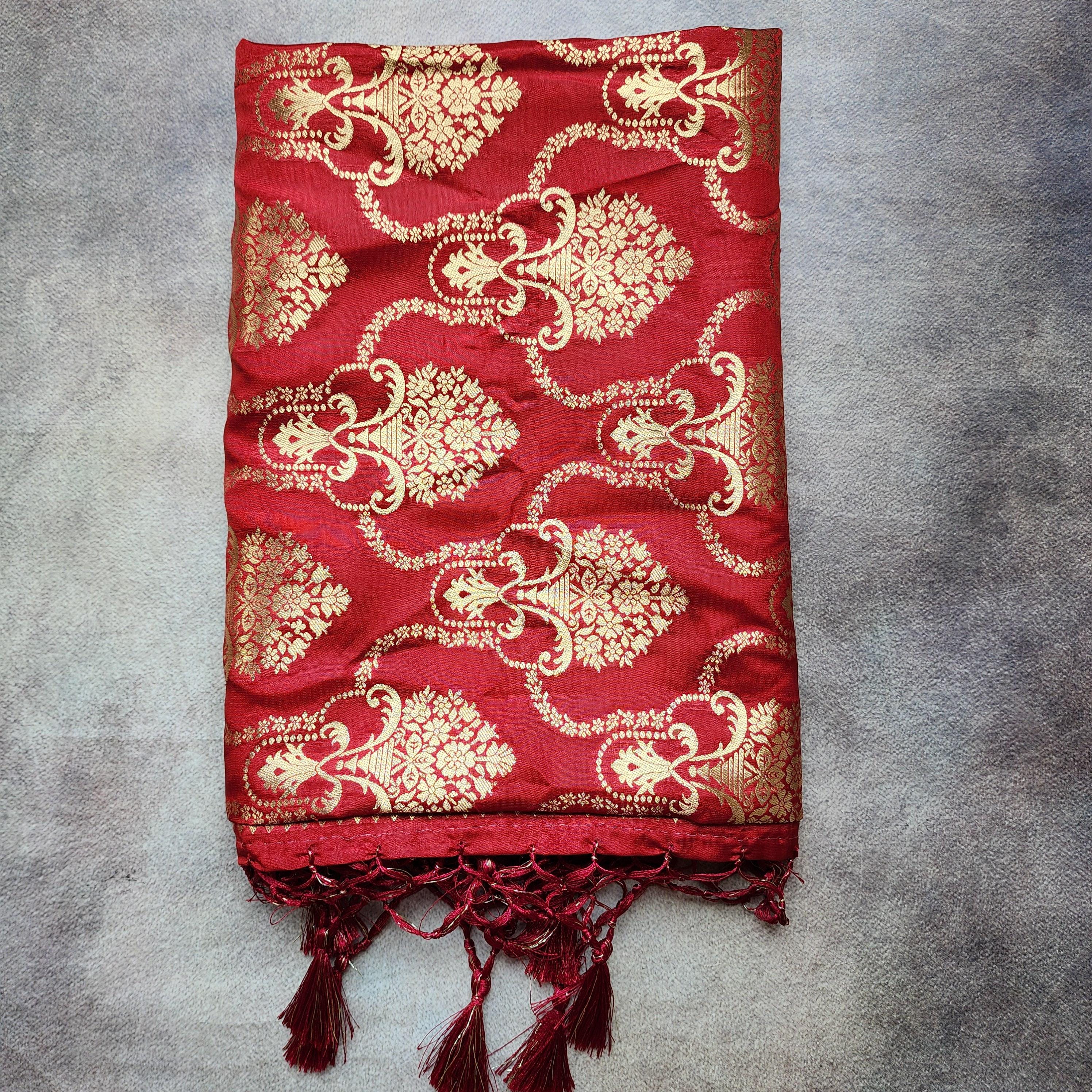 Banarasi Katan Silk Kadhuwa Jaal Dupatta in Maroon