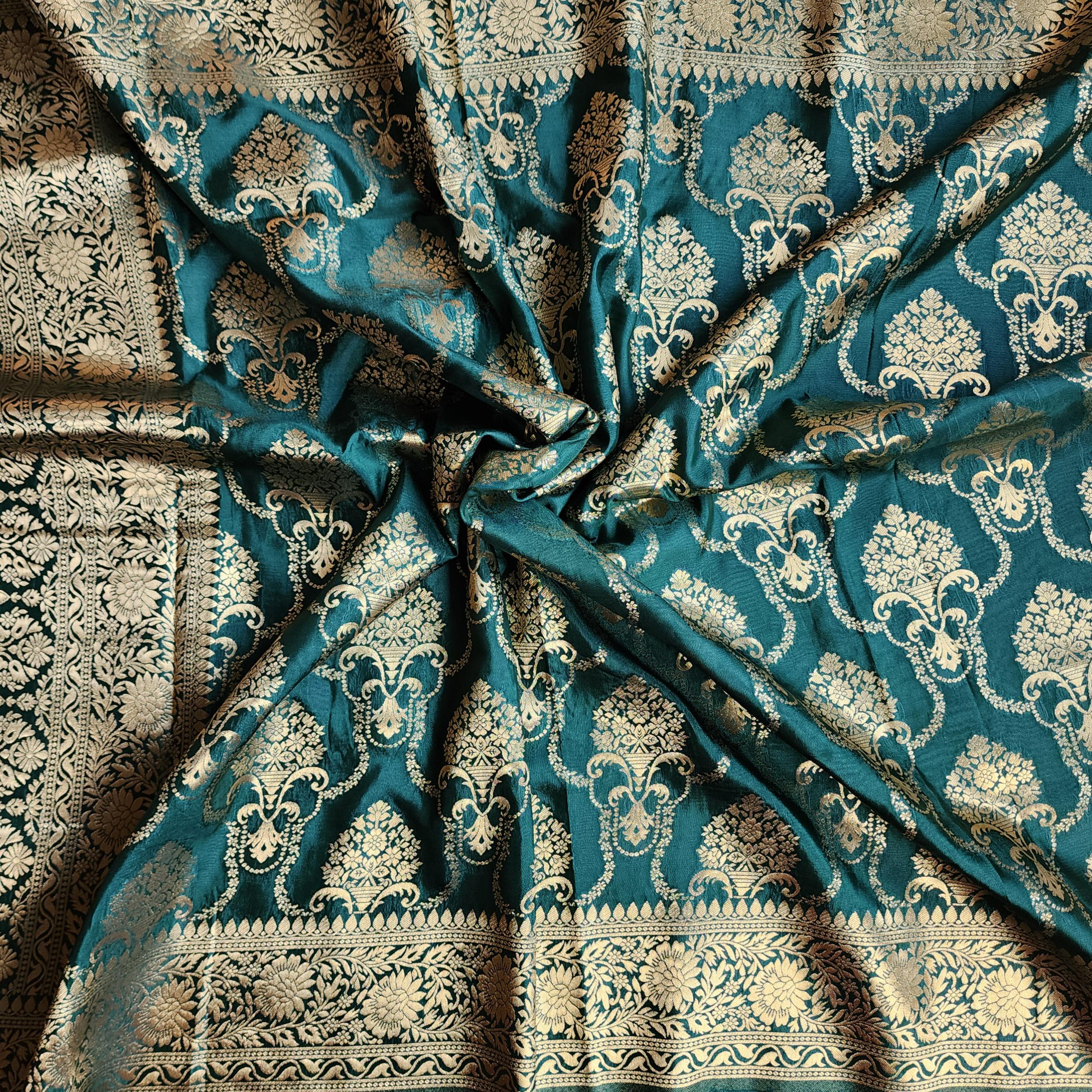 Banarasi Katan Silk Kadhuwa Jaal Dupatta in Bottle Green