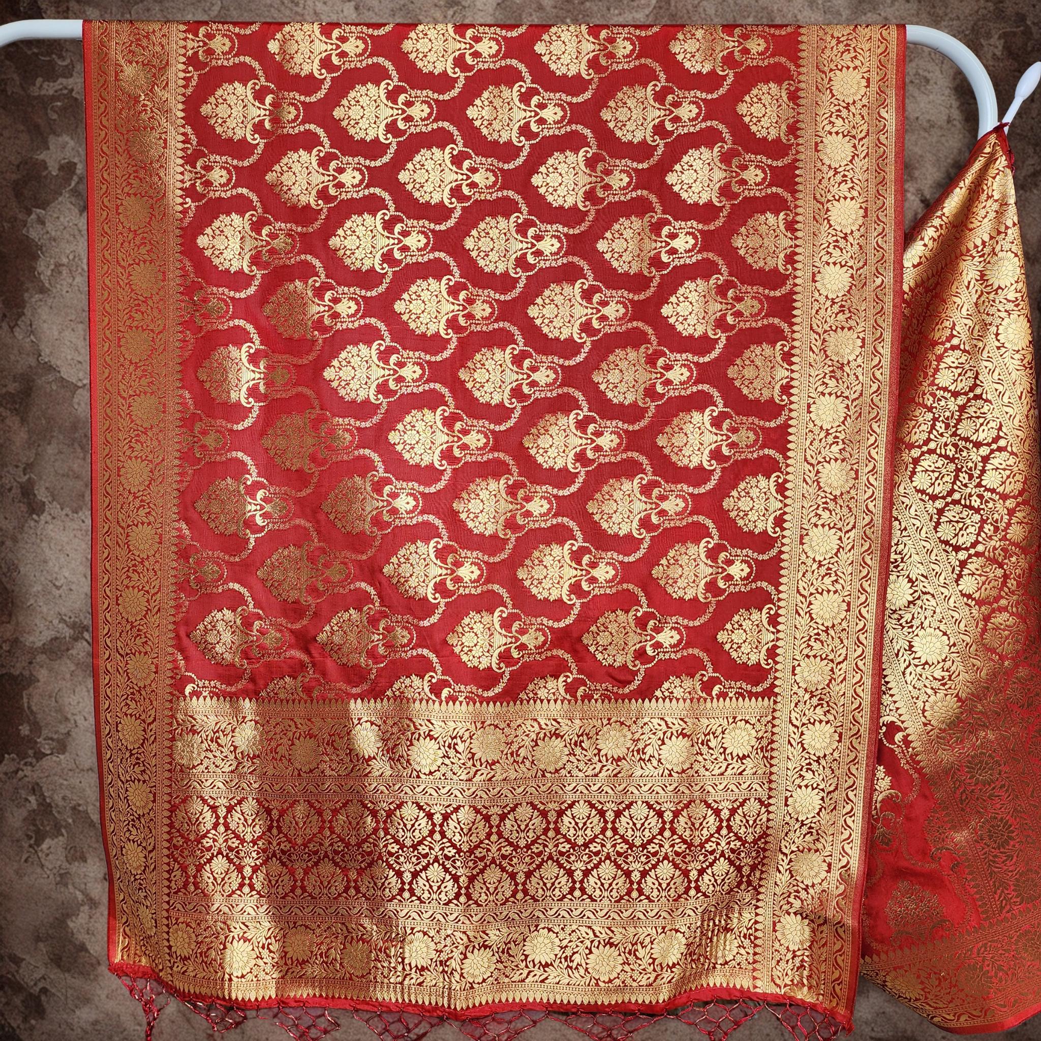 Banarasi Katan Silk Kadhuwa Jaal Dupatta in Maroon
