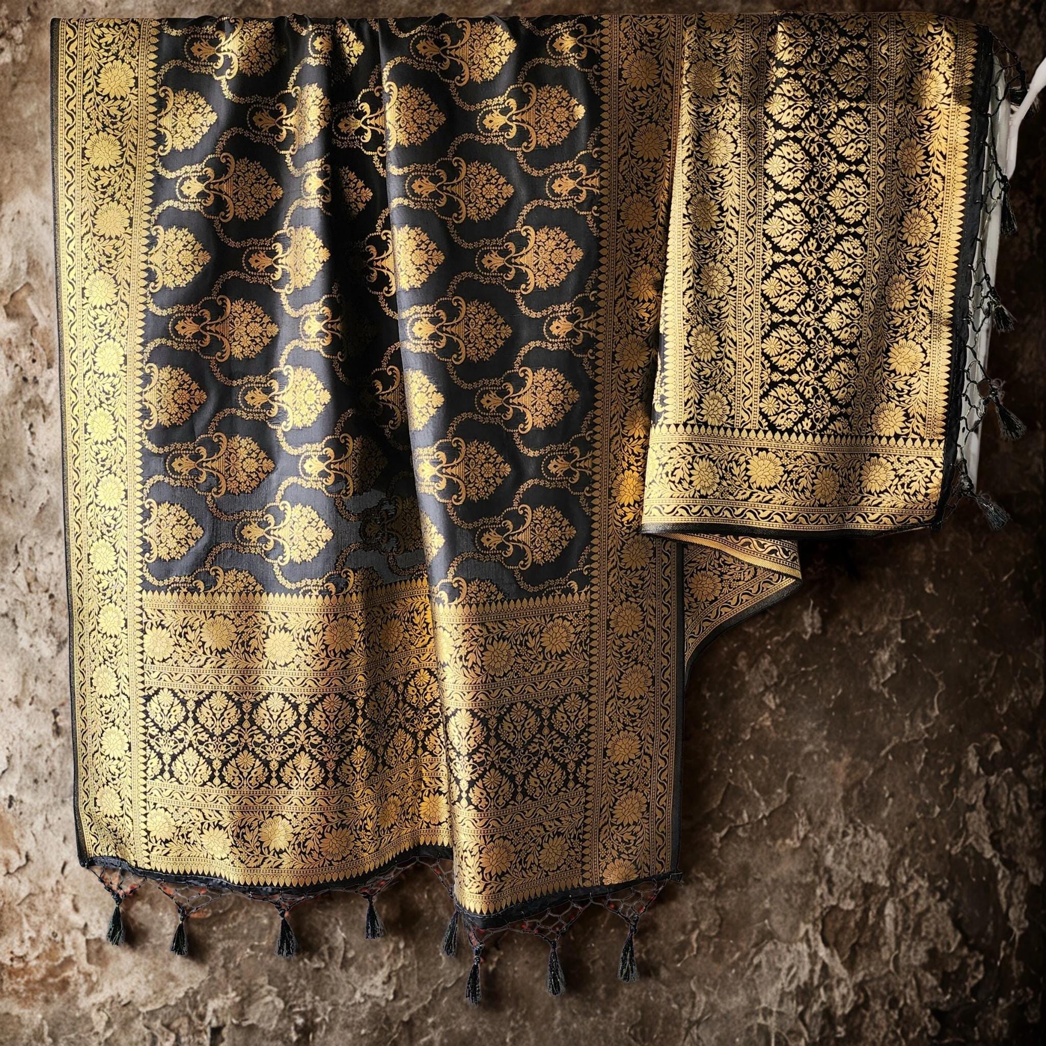 Banarasi Katan Silk Kadhuwa Jaal Dupatta in Black