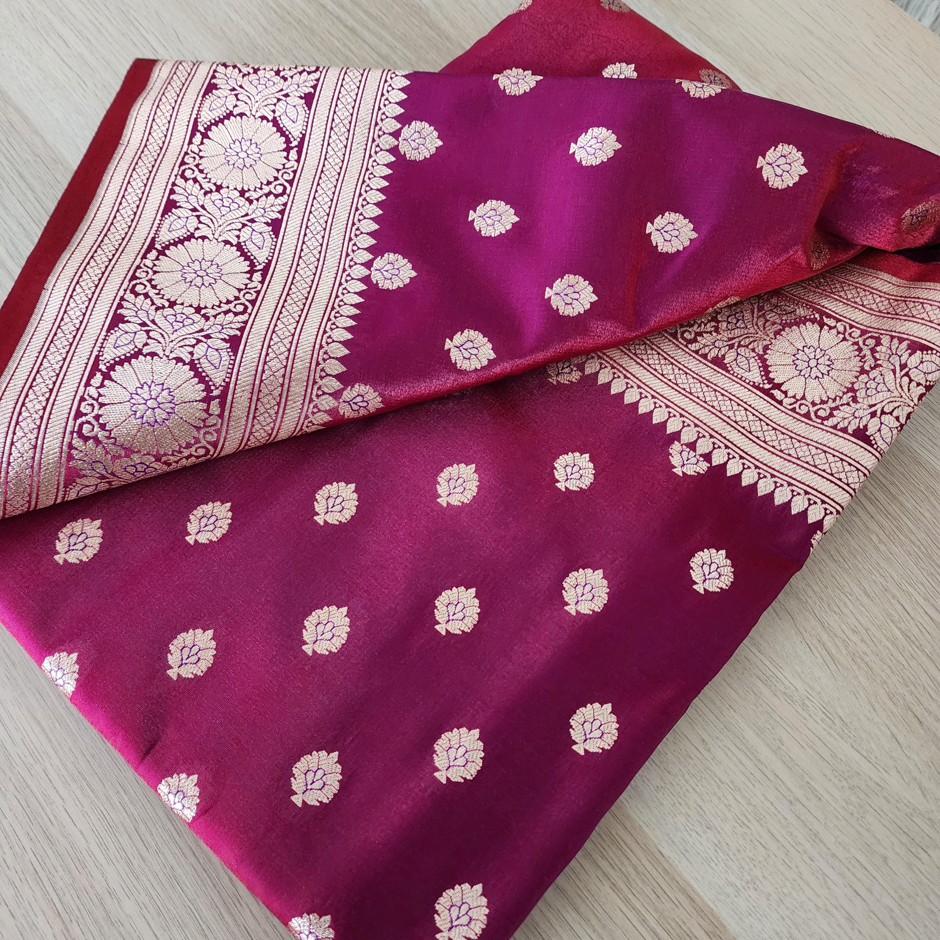 Royal Magenta-Maroon Banarasi Silk Saree with Golden Zari Weave
