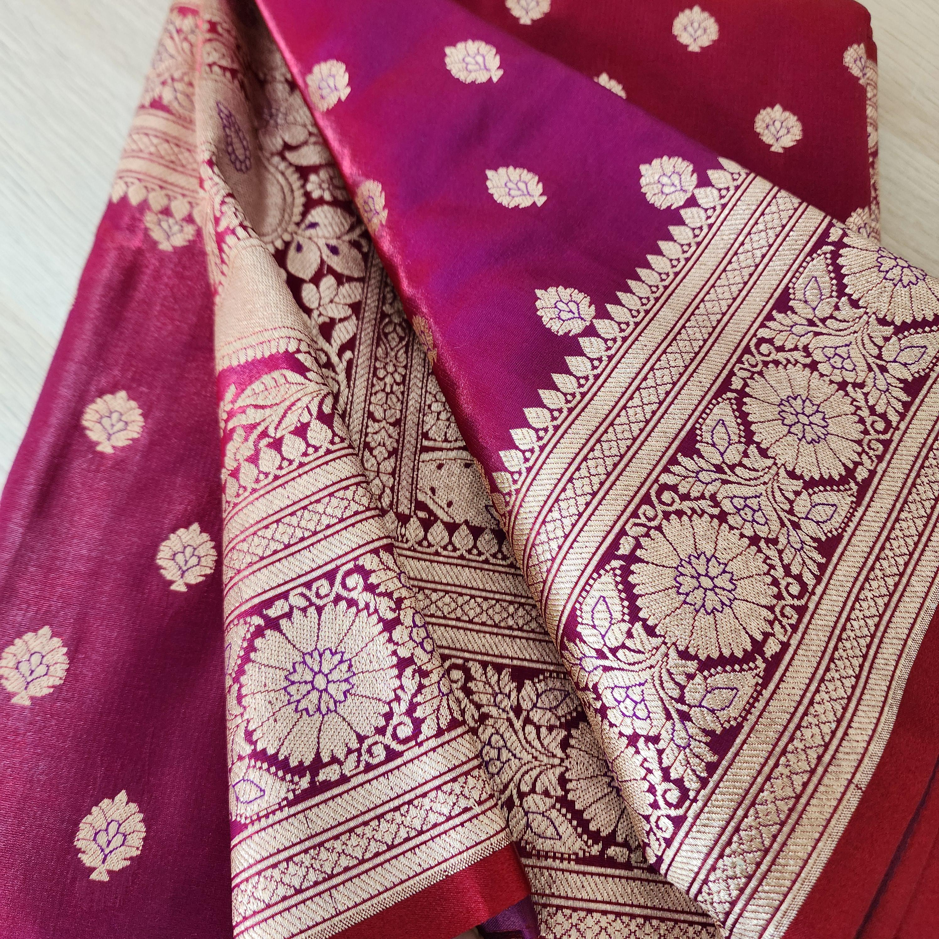 Royal Magenta-Maroon Banarasi Silk Saree with Golden Zari Weave