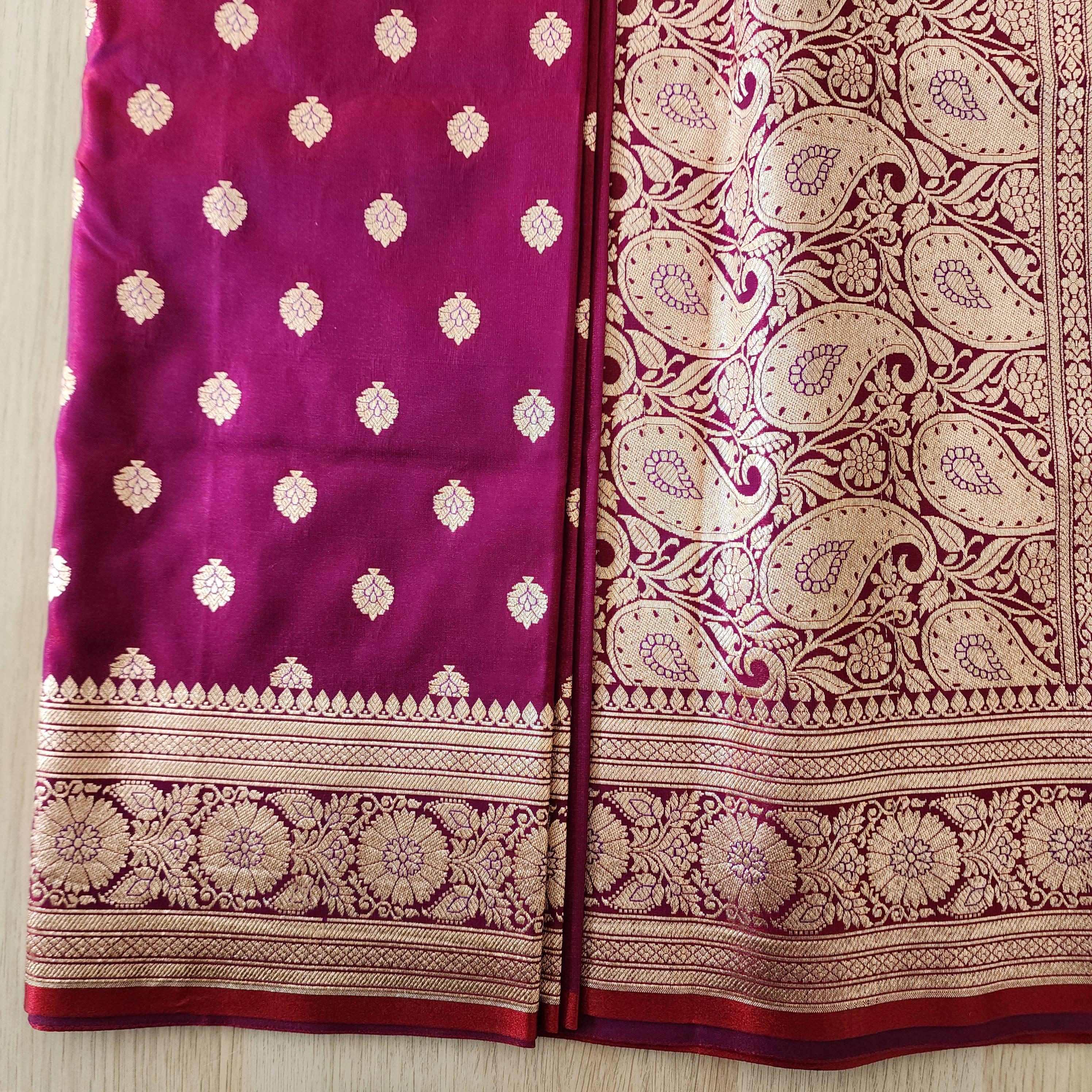Royal Magenta-Maroon Banarasi Silk Saree with Golden Zari Weave