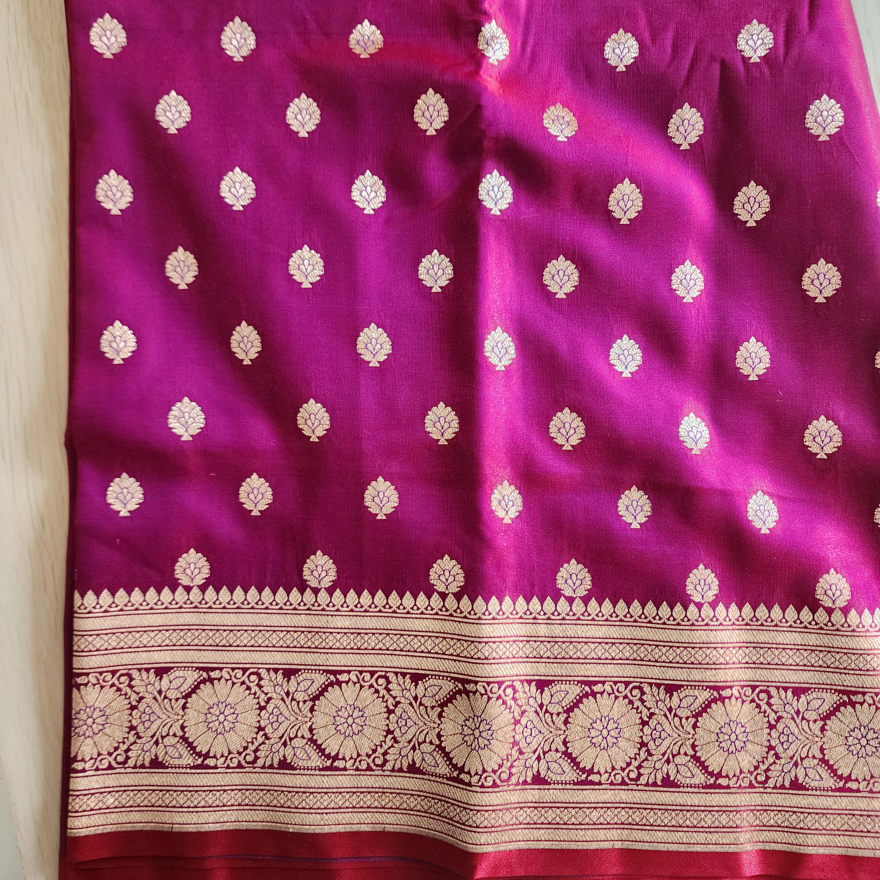 Royal Magenta-Maroon Banarasi Silk Saree with Golden Zari Weave