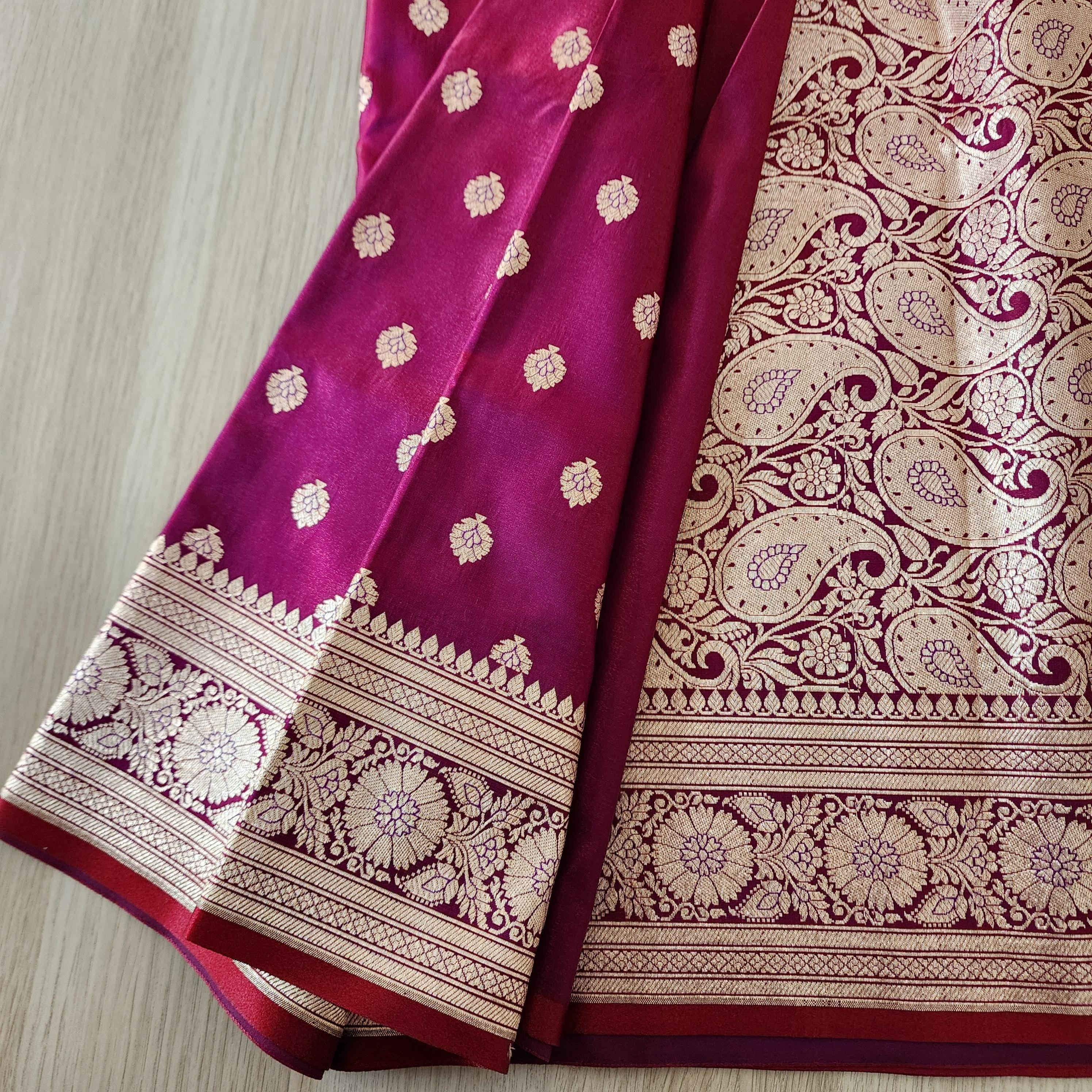 Royal Magenta-Maroon Banarasi Silk Saree with Golden Zari Weave