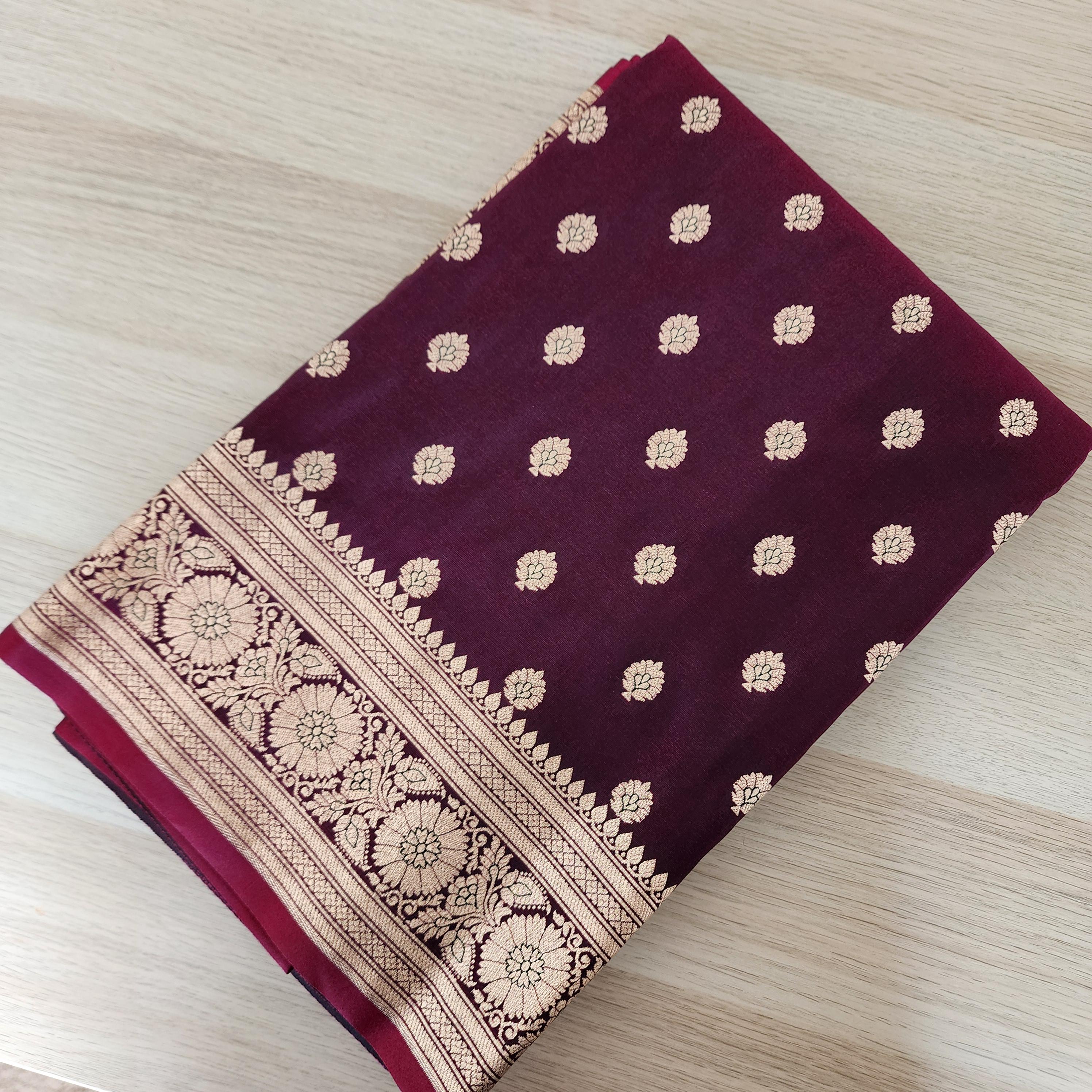 Royal Wine Maroon Banarasi Silk Saree with Golden Zari Weave