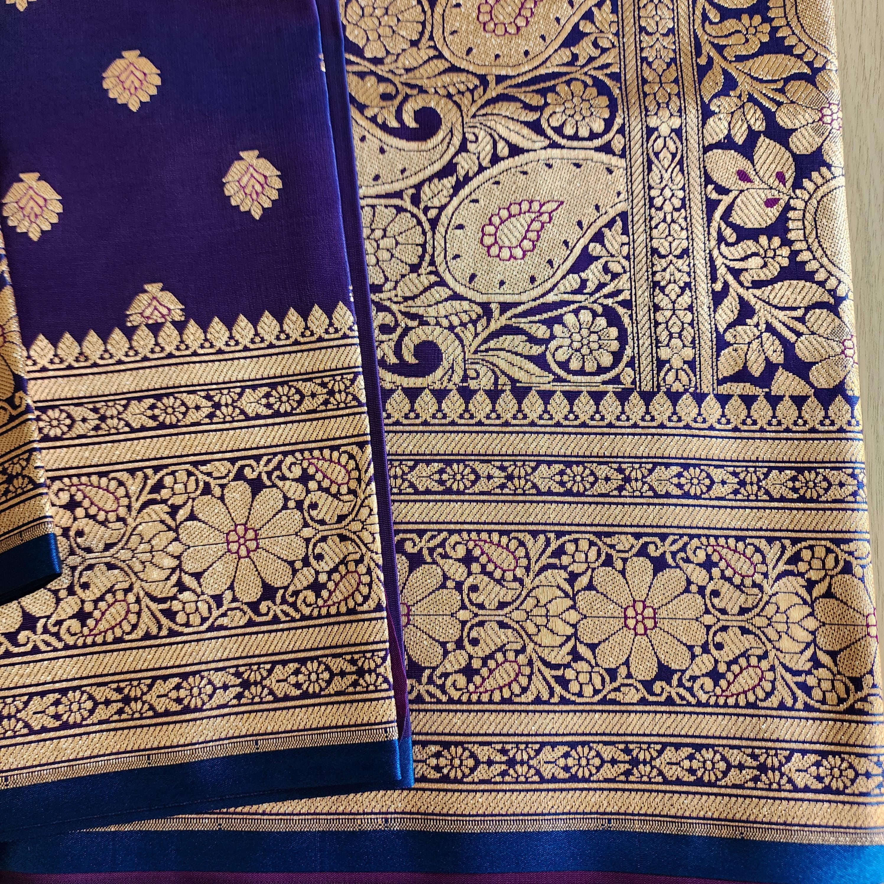 Royal Purple Blue Banarasi Silk Saree with Golden Zari Weave
