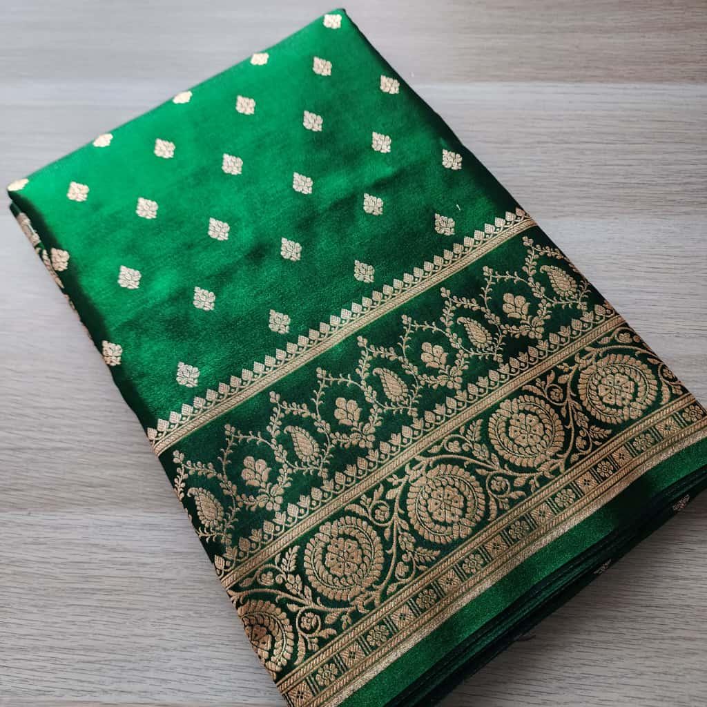 Deep Emerald-Green Pure Banarasi Katan Silk Saree with Rich Zari Weaving
