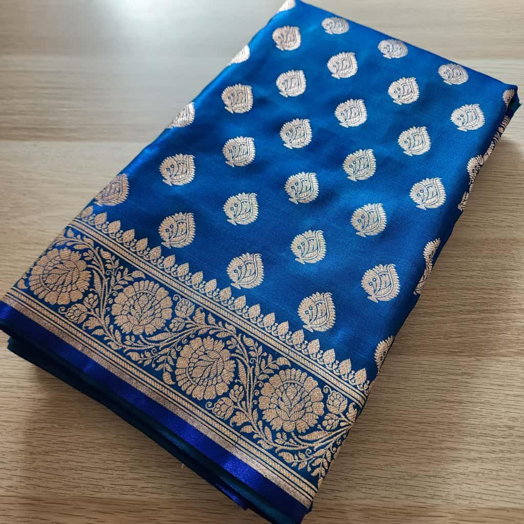 Rich Azure Pure Banarasi Katan Silk Saree with Rich Zari Weaving