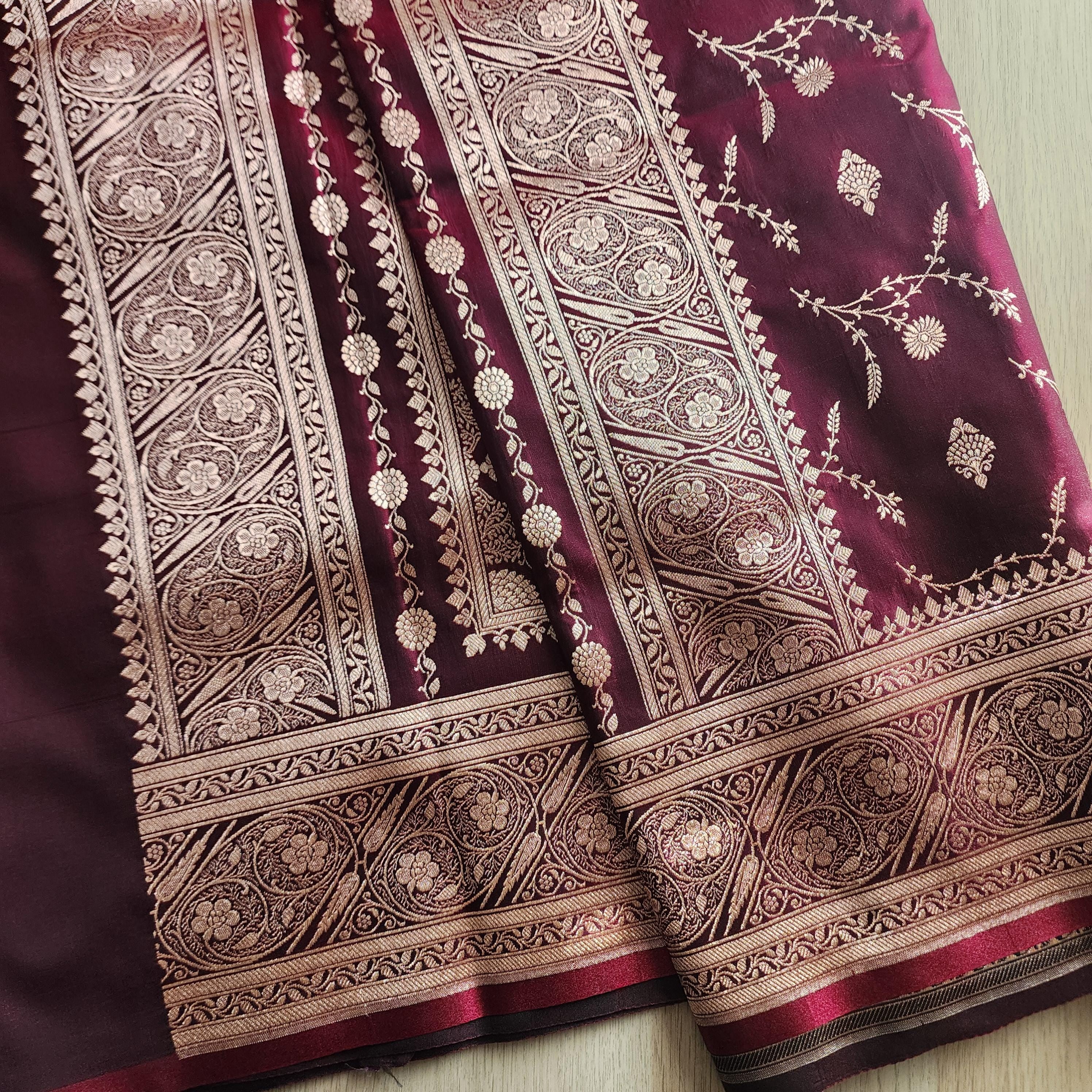 Royal Magenta Maroon, Pure Banarasi Katan Silk Saree with Rich Zari Weaving