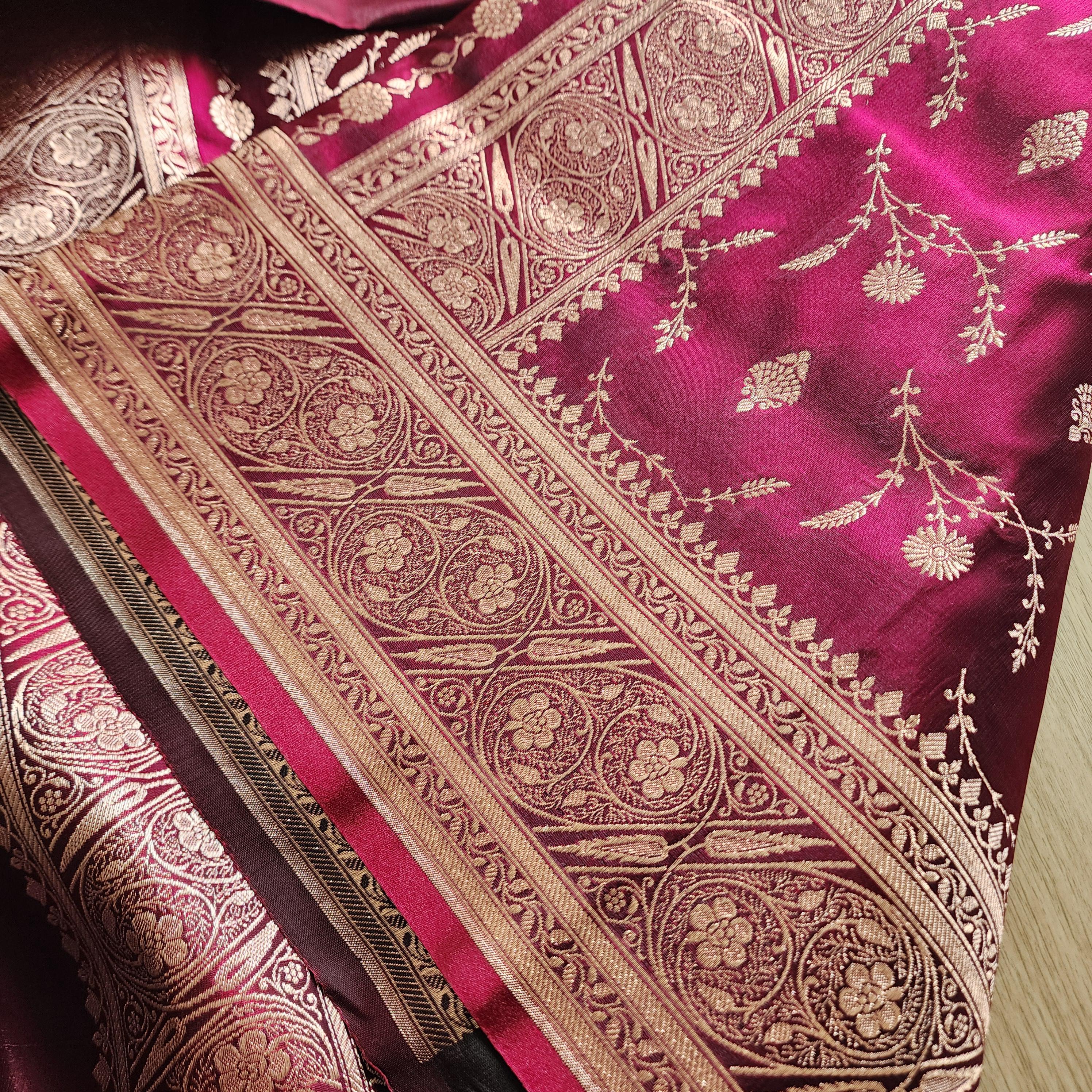 Royal Magenta Maroon, Pure Banarasi Katan Silk Saree with Rich Zari Weaving