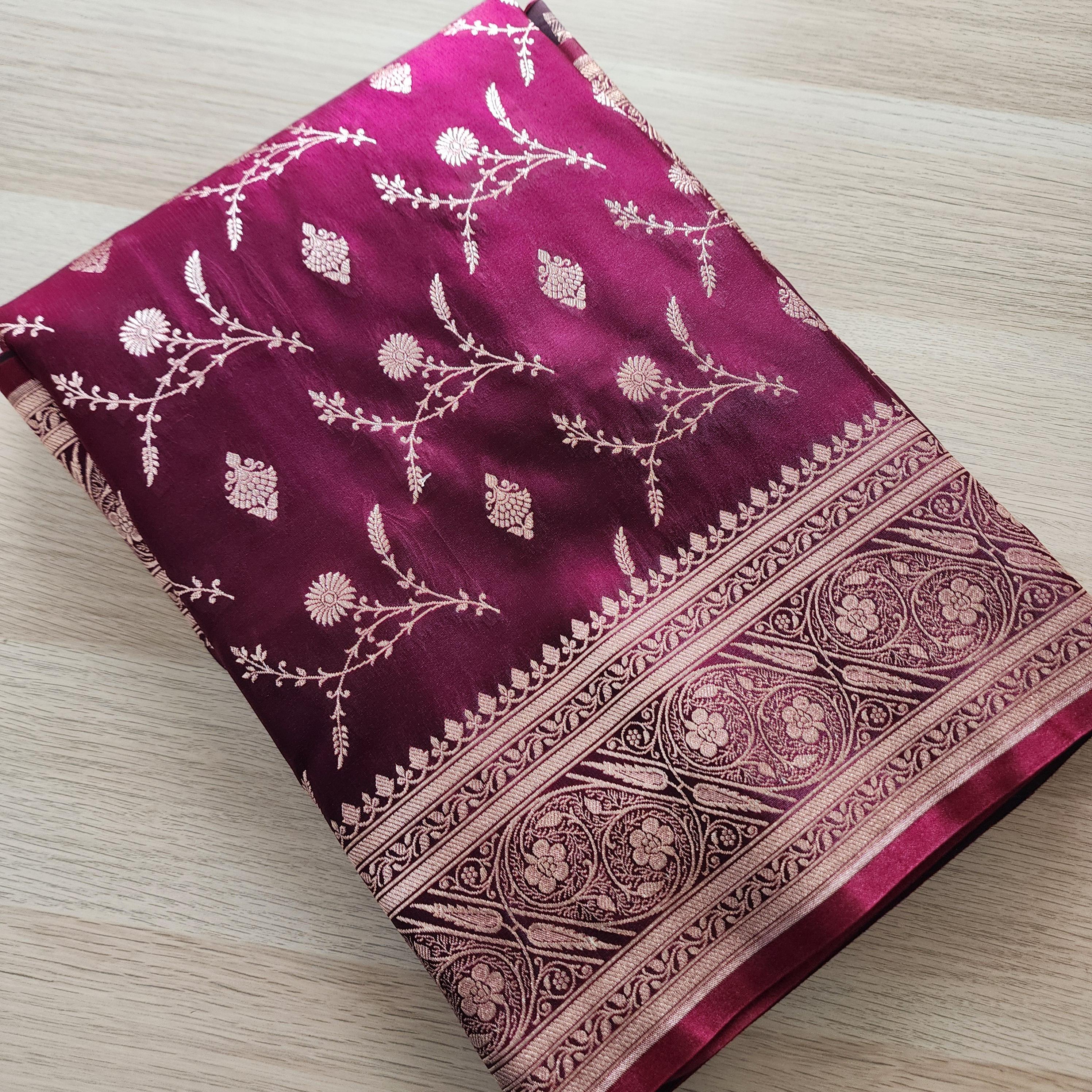 Royal Magenta Maroon, Pure Banarasi Katan Silk Saree with Rich Zari Weaving