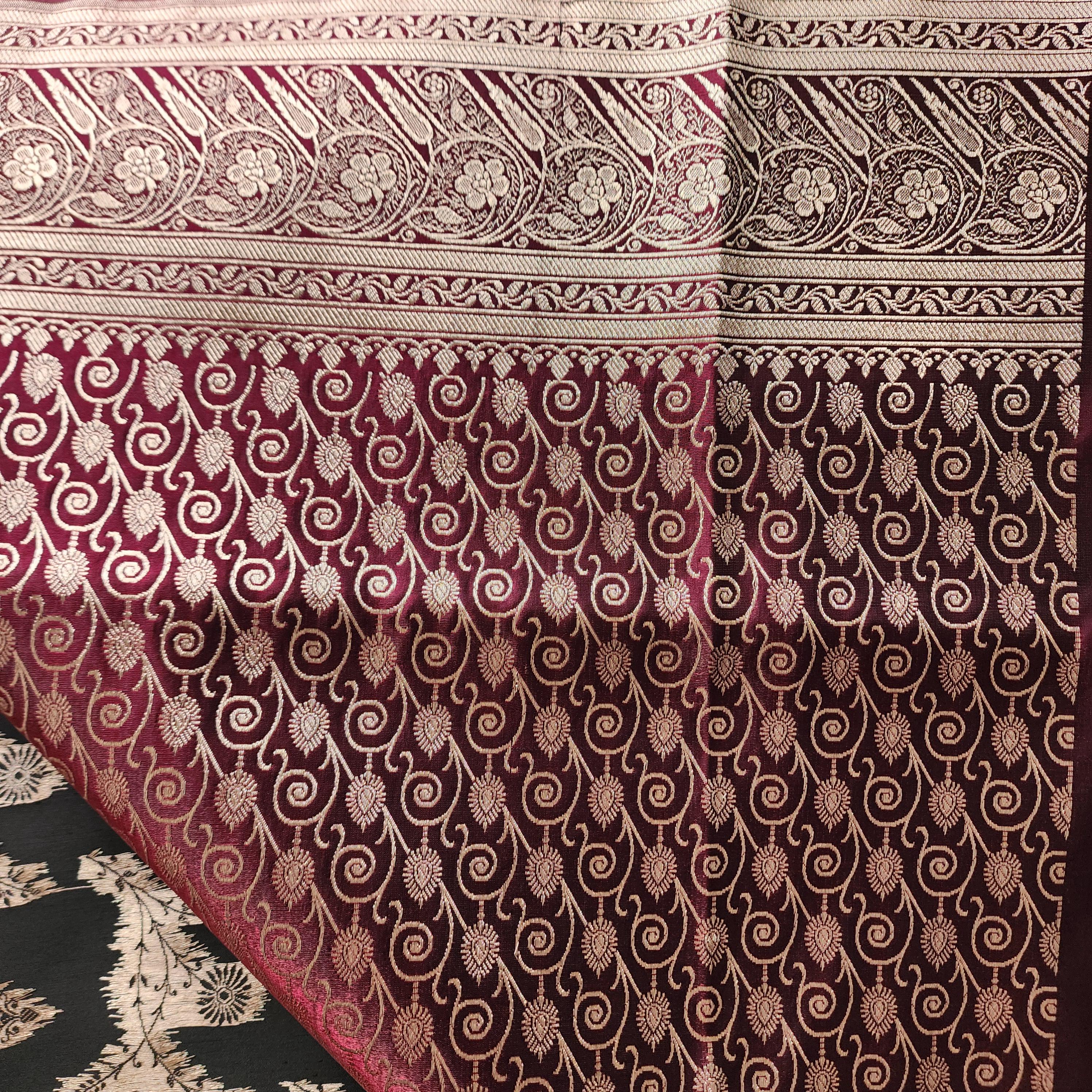 Royal Magenta Maroon, Pure Banarasi Katan Silk Saree with Rich Zari Weaving