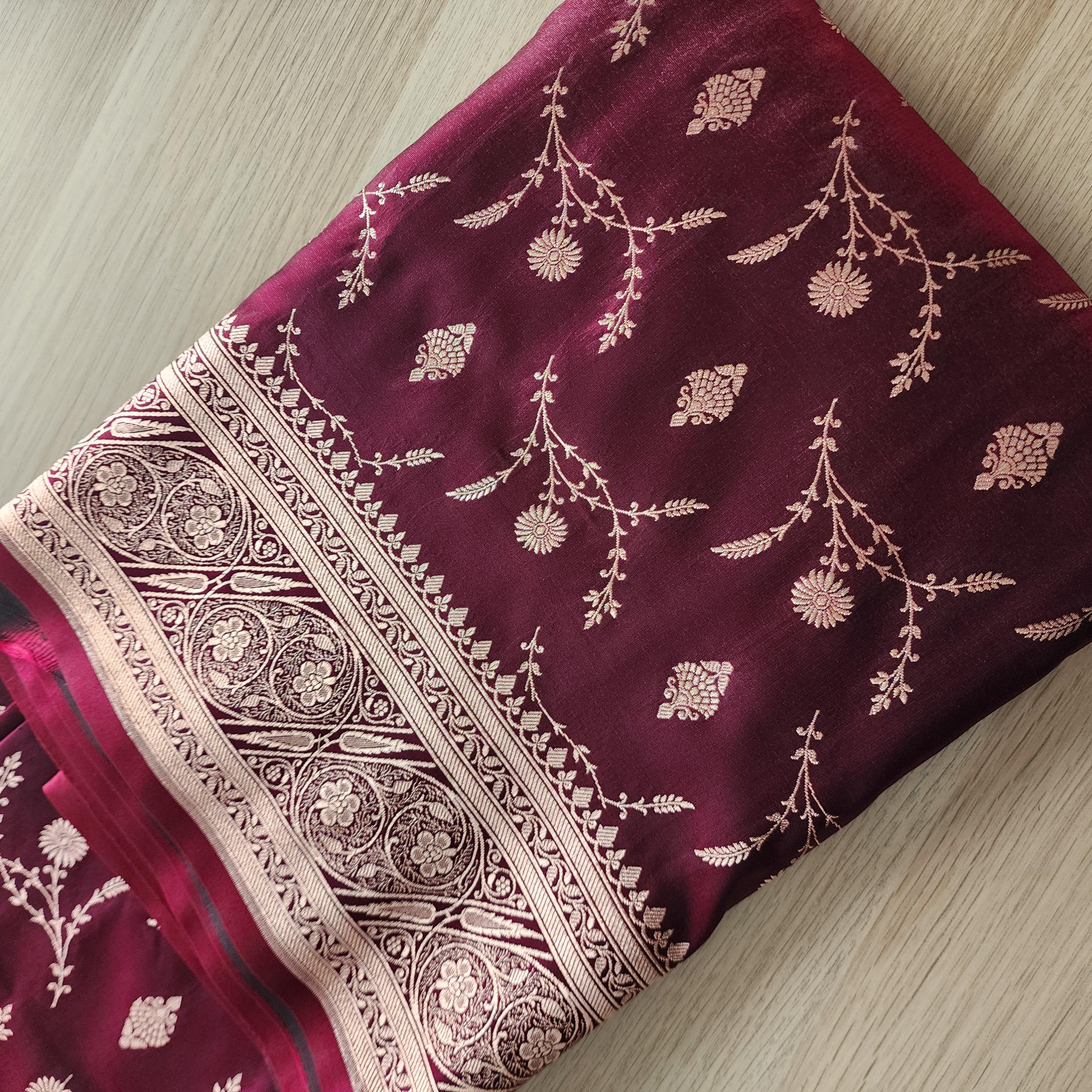 Royal Magenta Maroon, Pure Banarasi Katan Silk Saree with Rich Zari Weaving
