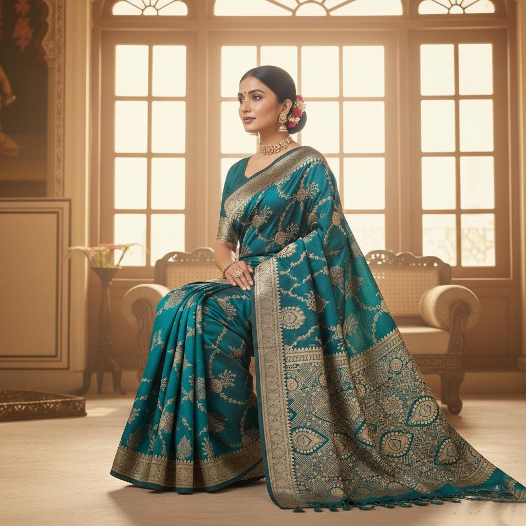 Rich Rama Green, Pure Banarasi Katan Silk Saree with Rich Zari Weaving