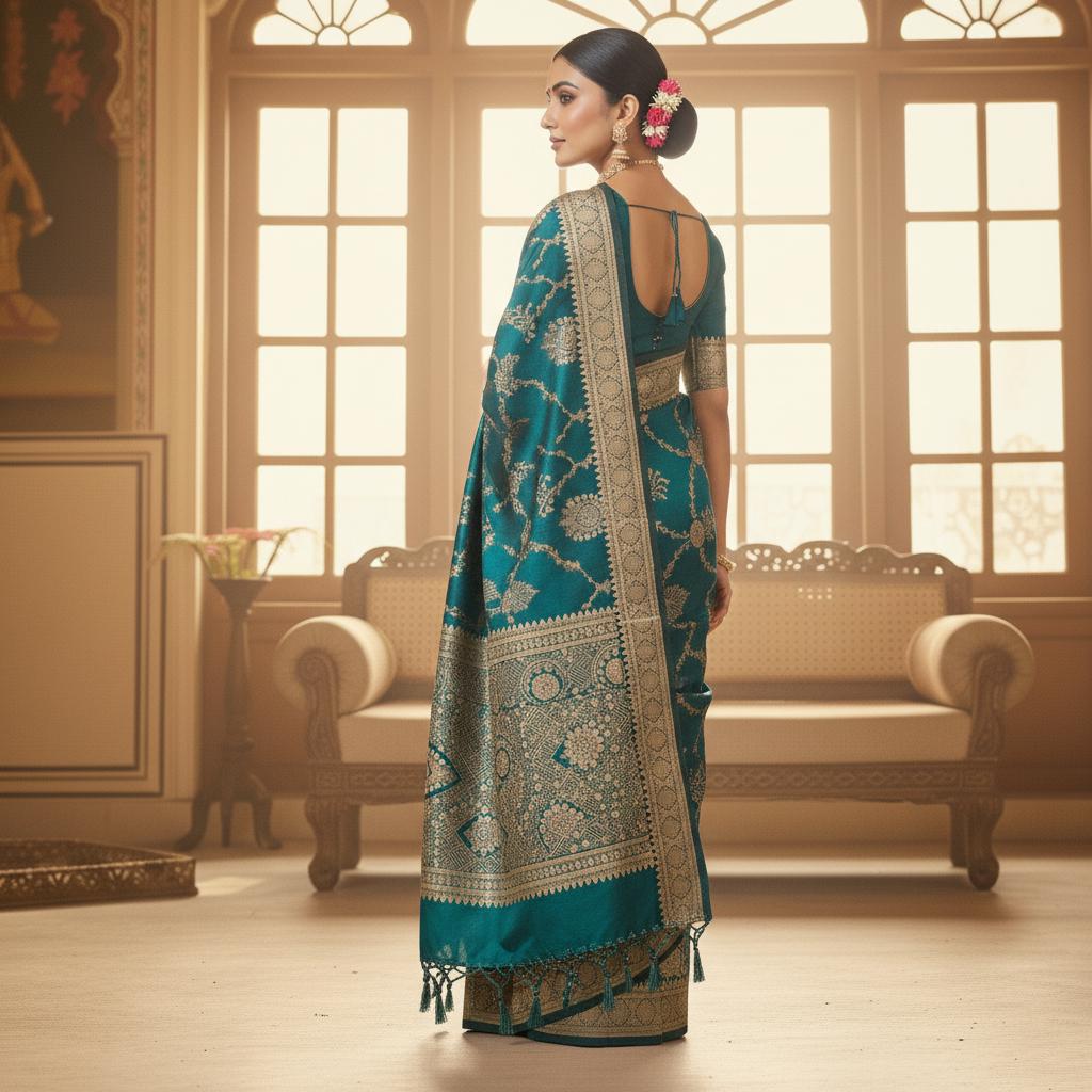 Rich Rama Green, Pure Banarasi Katan Silk Saree with Rich Zari Weaving