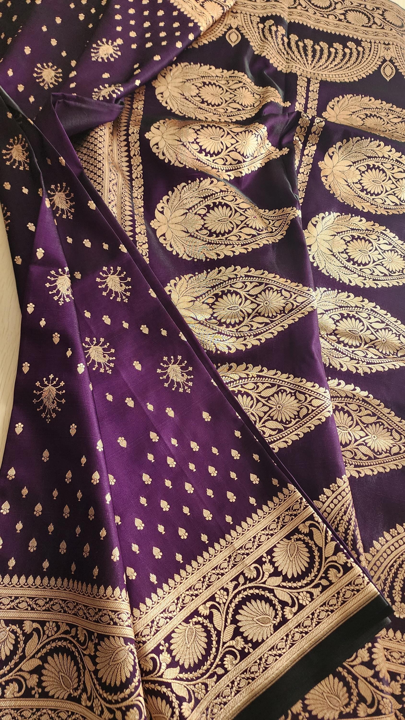 Royal Purple, Pure Banarasi Katan Silk Saree with Rich Zari Weaving