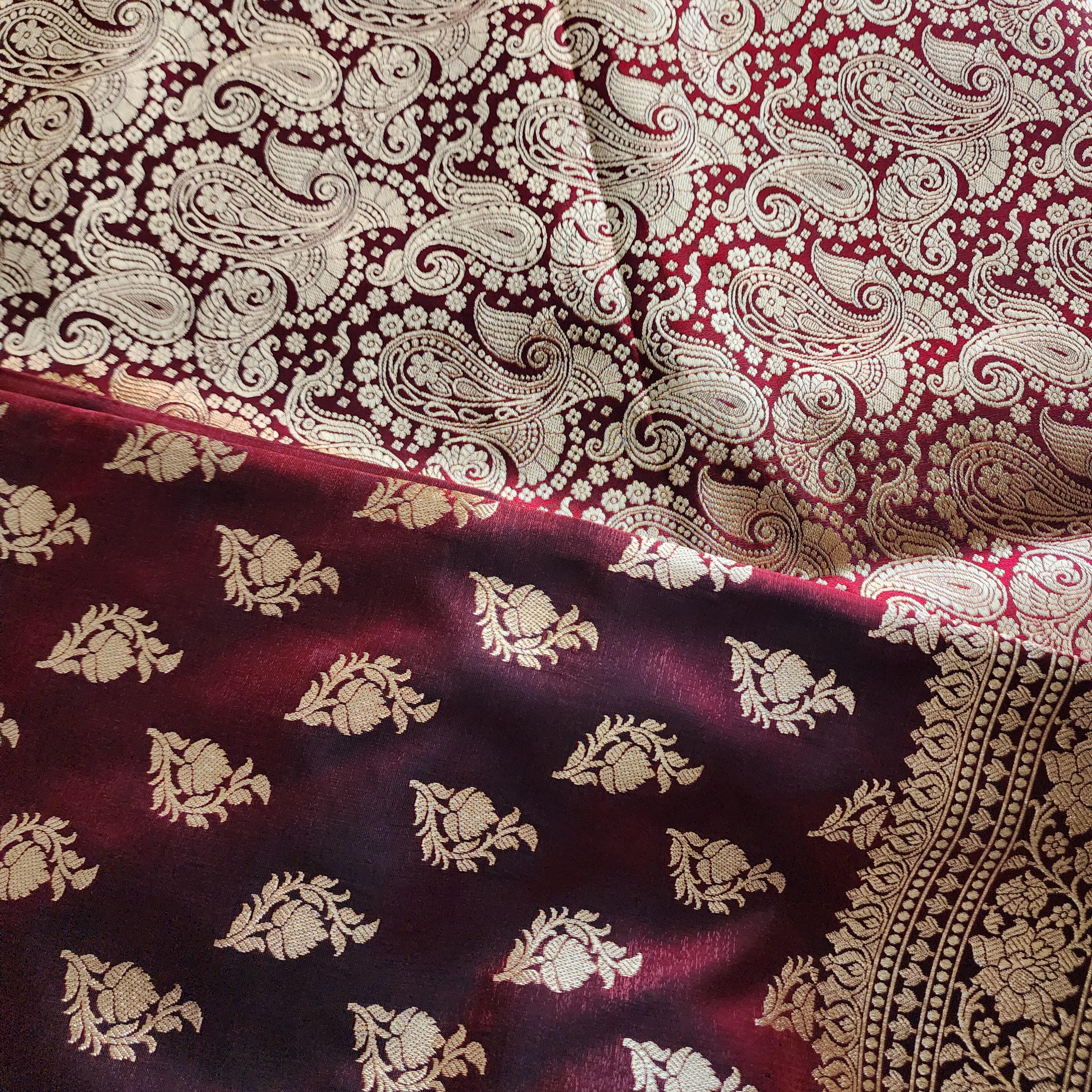 Deep Maroon Pure Banarasi Katan Silk Saree with Rich Zari Weaving