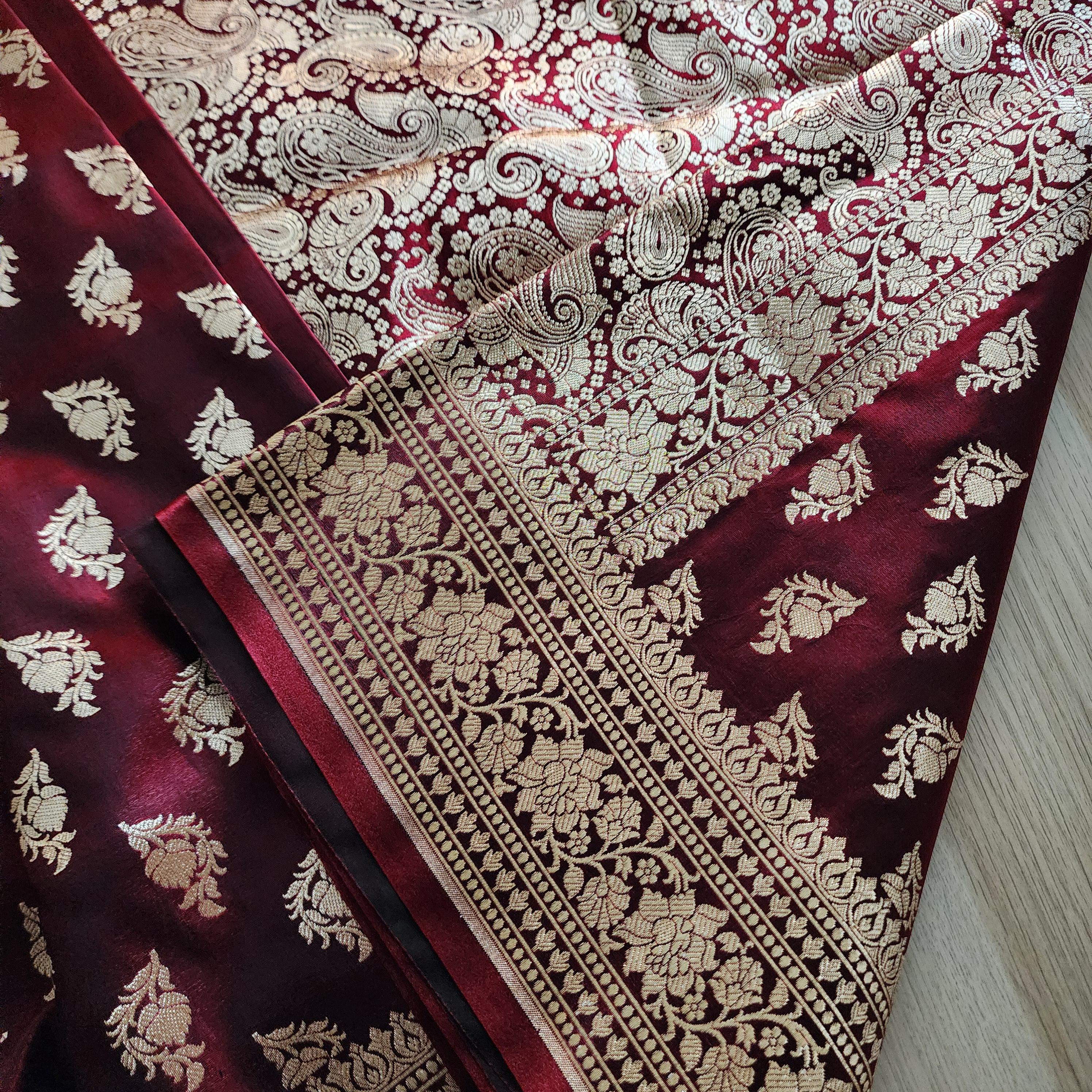Deep Maroon Pure Banarasi Katan Silk Saree with Rich Zari Weaving