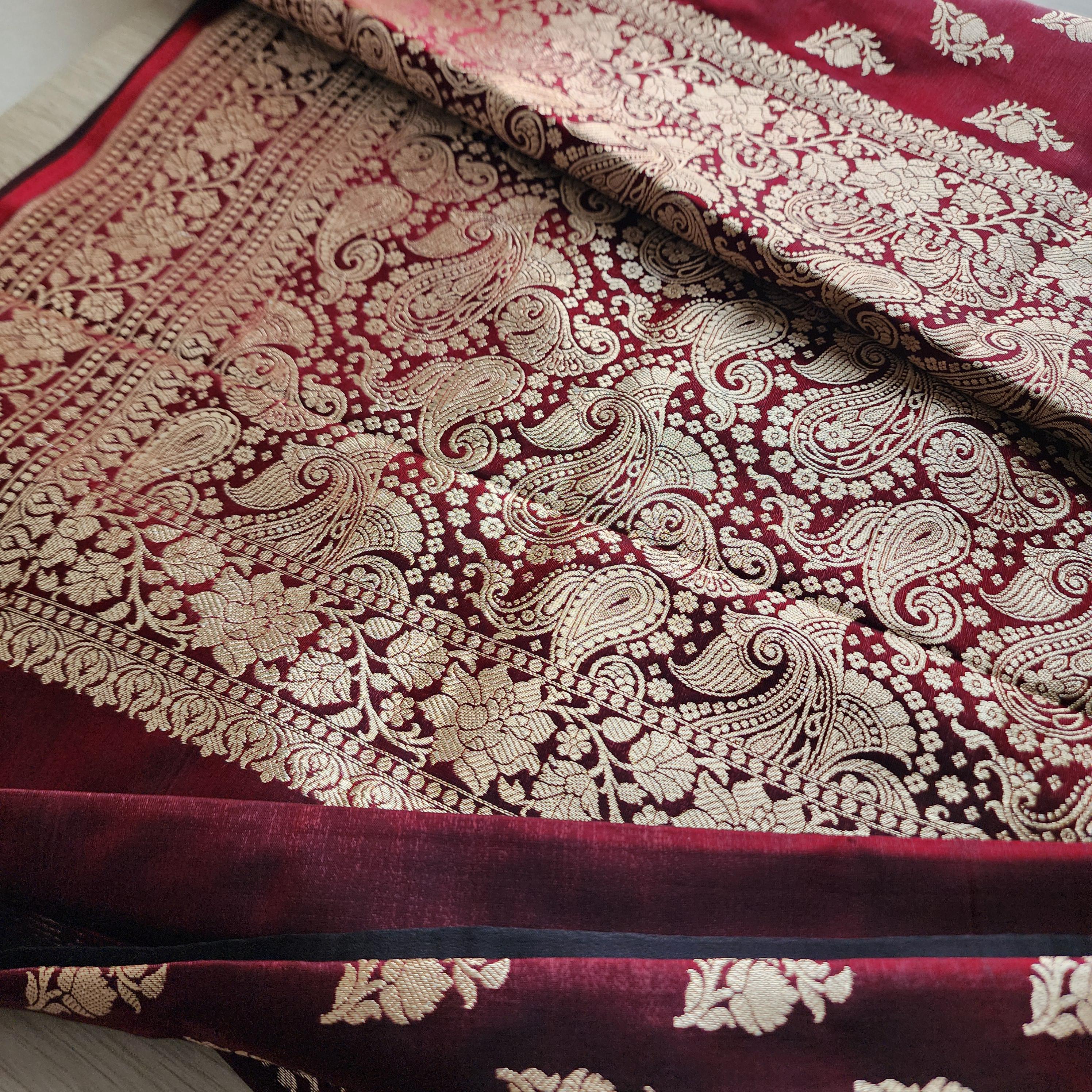 Deep Maroon Pure Banarasi Katan Silk Saree with Rich Zari Weaving