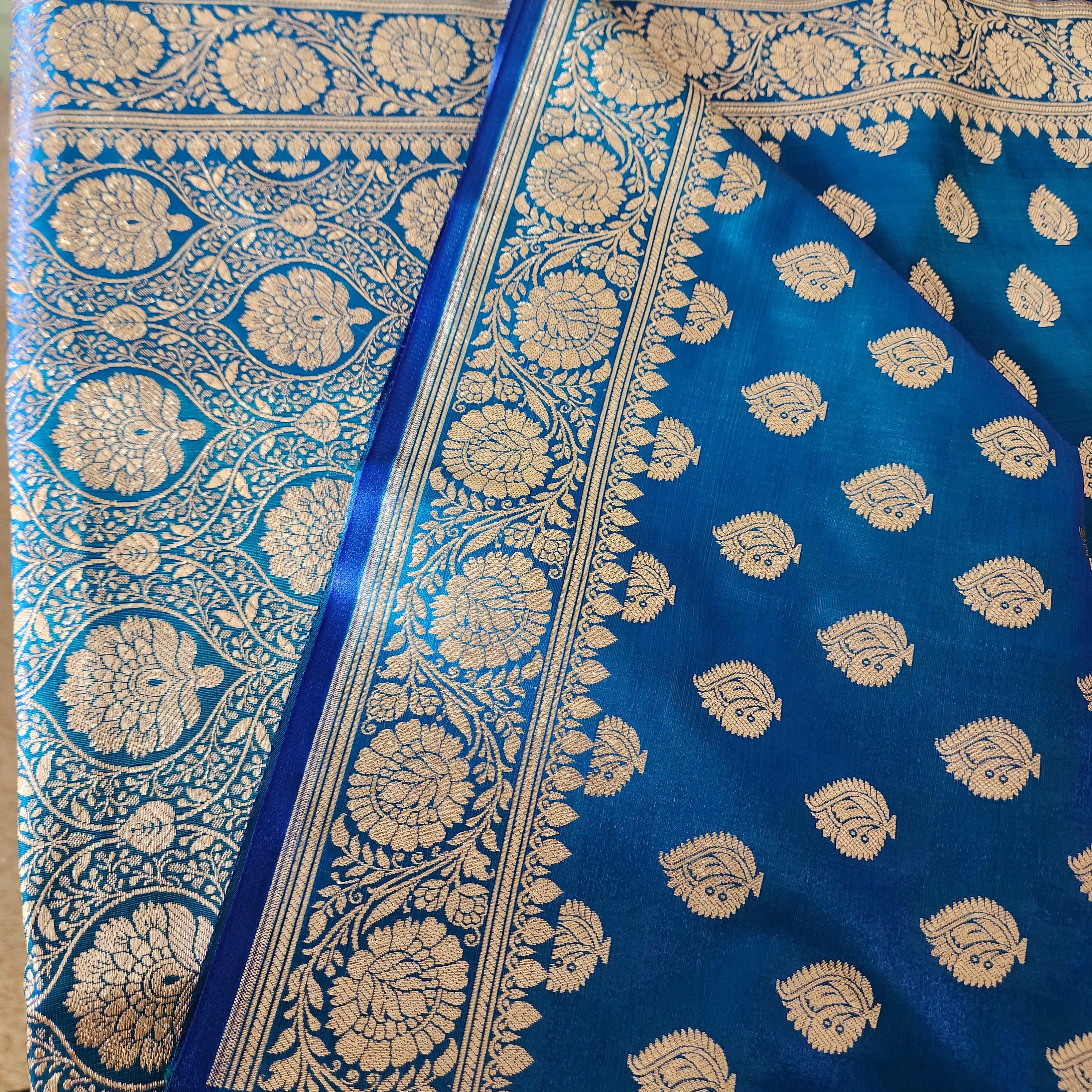 Rich Azure Pure Banarasi Katan Silk Saree with Rich Zari Weaving