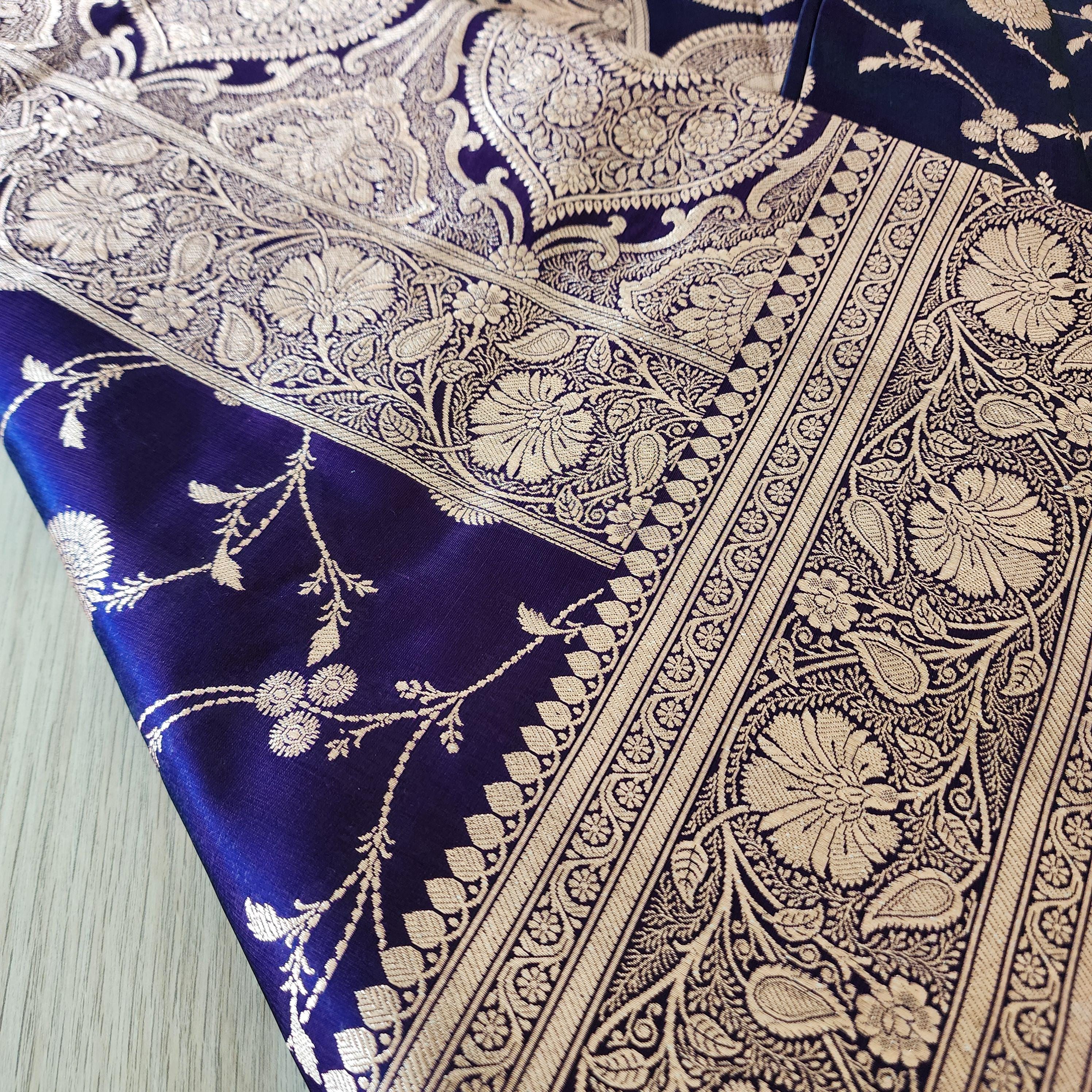 Deep Purple Pure Banarasi Katan Silk Saree with Rich Zari Weaving