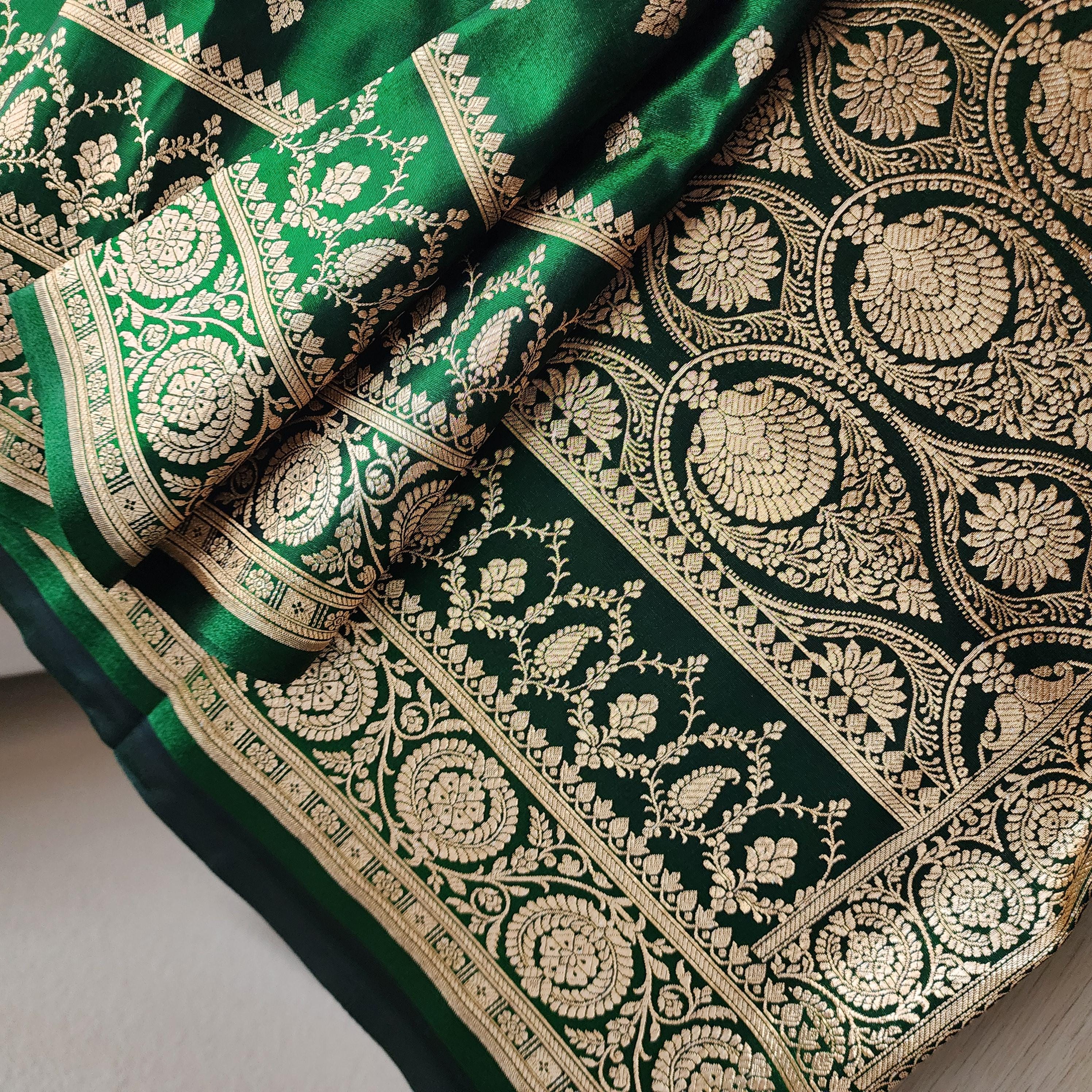 Deep Emerald-Green Pure Banarasi Katan Silk Saree with Rich Zari Weaving
