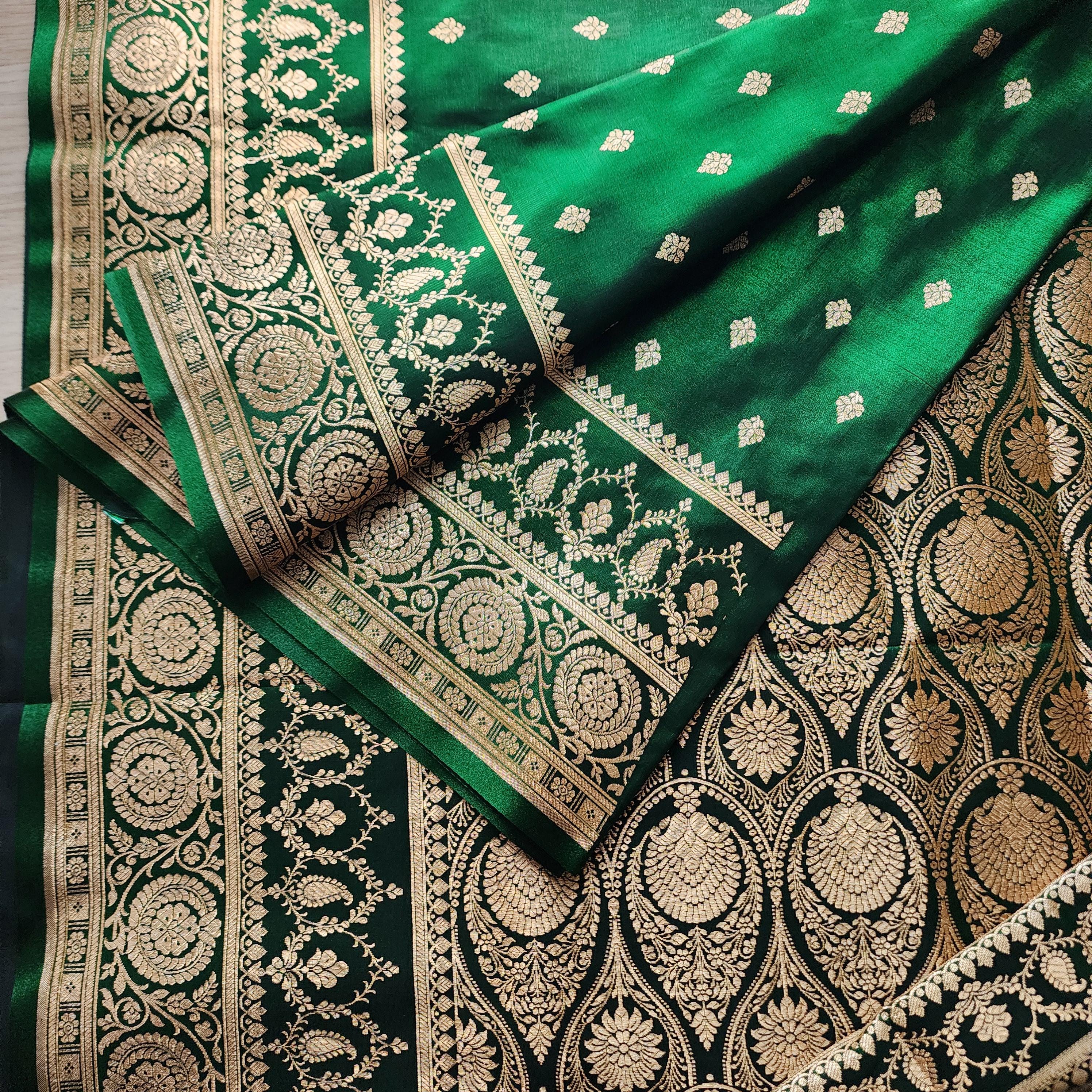 Deep Emerald-Green Pure Banarasi Katan Silk Saree with Rich Zari Weaving