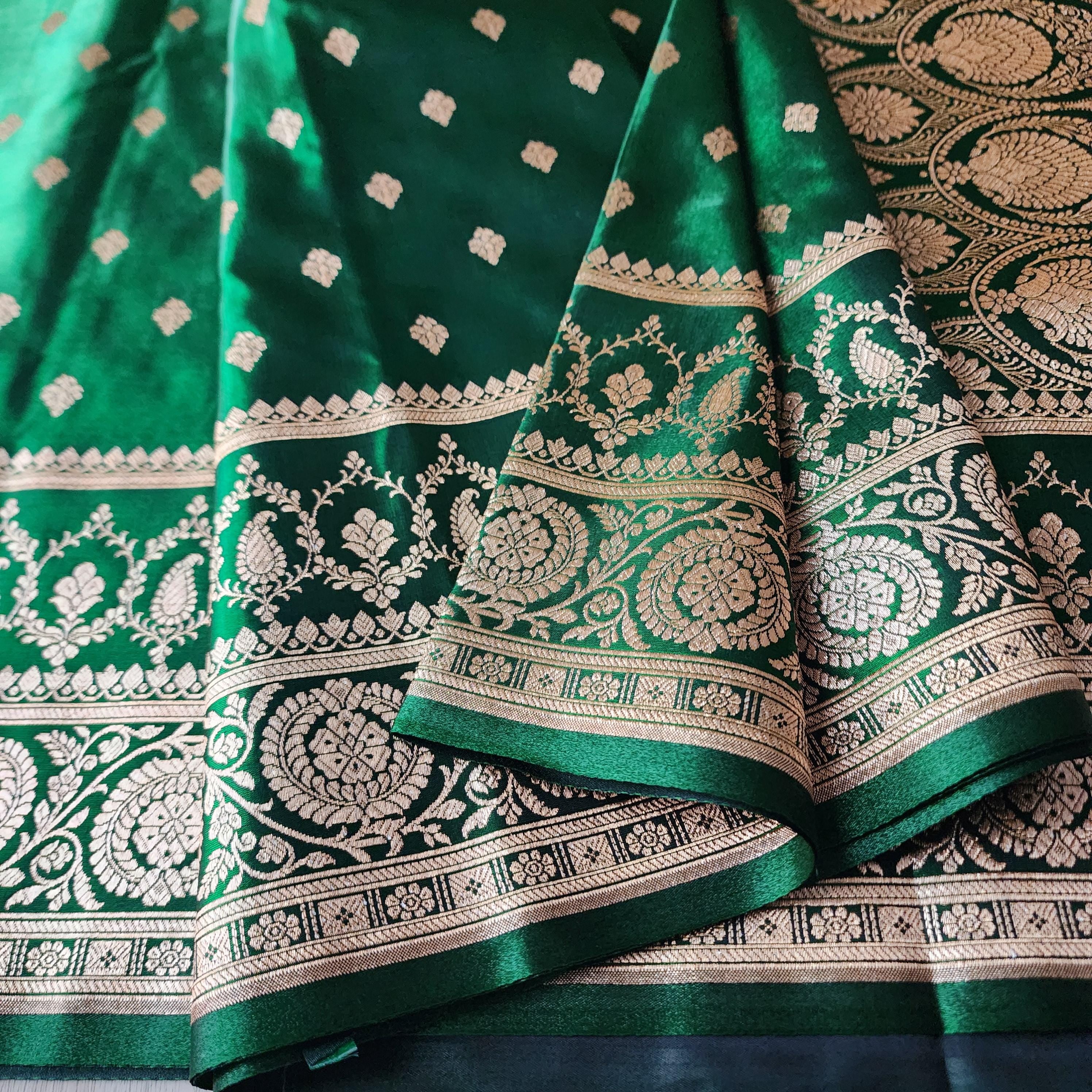 Deep Emerald-Green Pure Banarasi Katan Silk Saree with Rich Zari Weaving