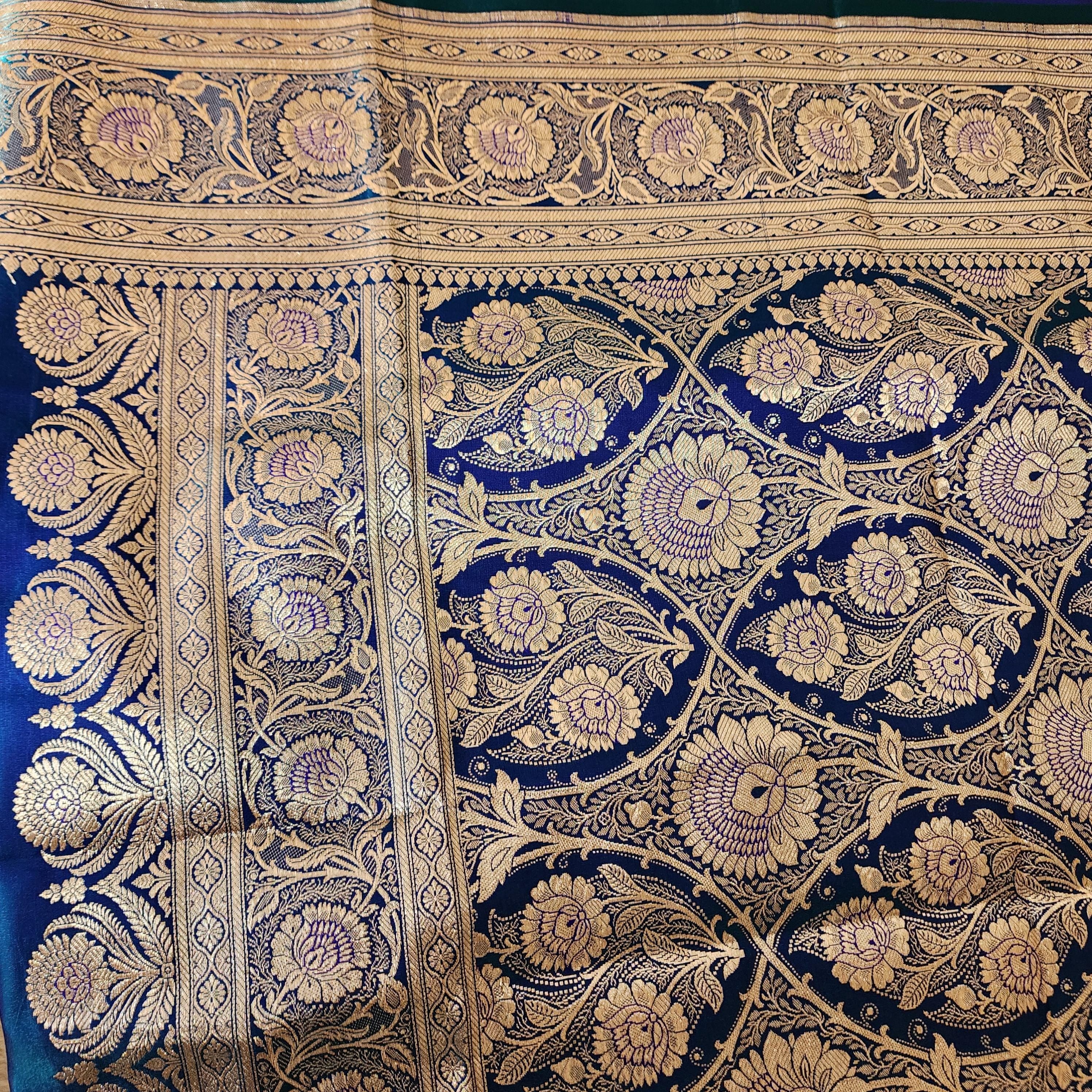 Deep Peacock Blue Pure Banarasi Katan Silk Saree with Rich Zari Weaving