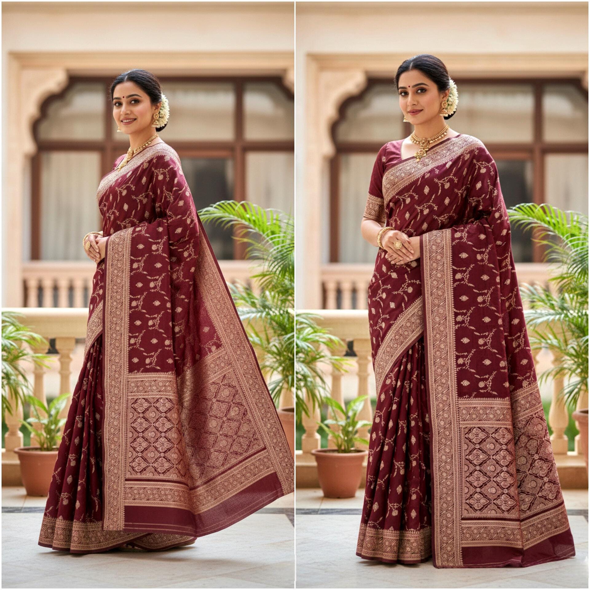 Royal Magenta Maroon, Pure Banarasi Katan Silk Saree with Rich Zari Weaving