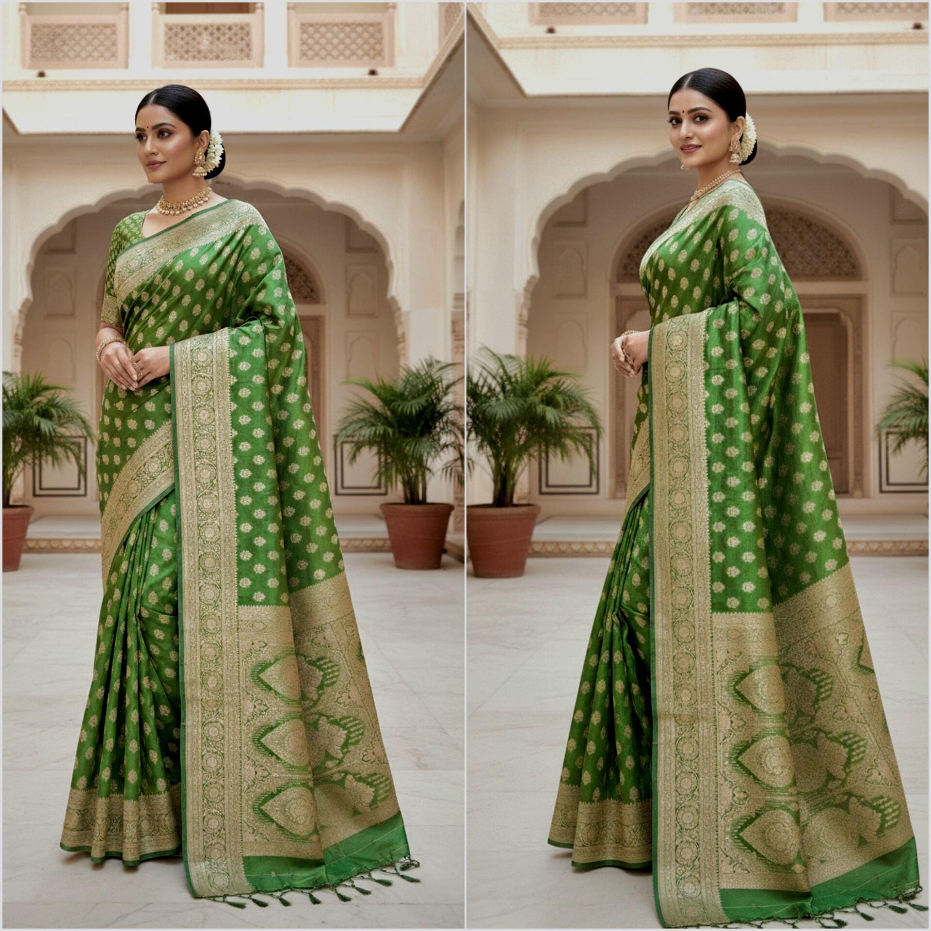 Rich Mehendi green, Pure Banarasi Katan Silk Saree with Rich Zari Weaving