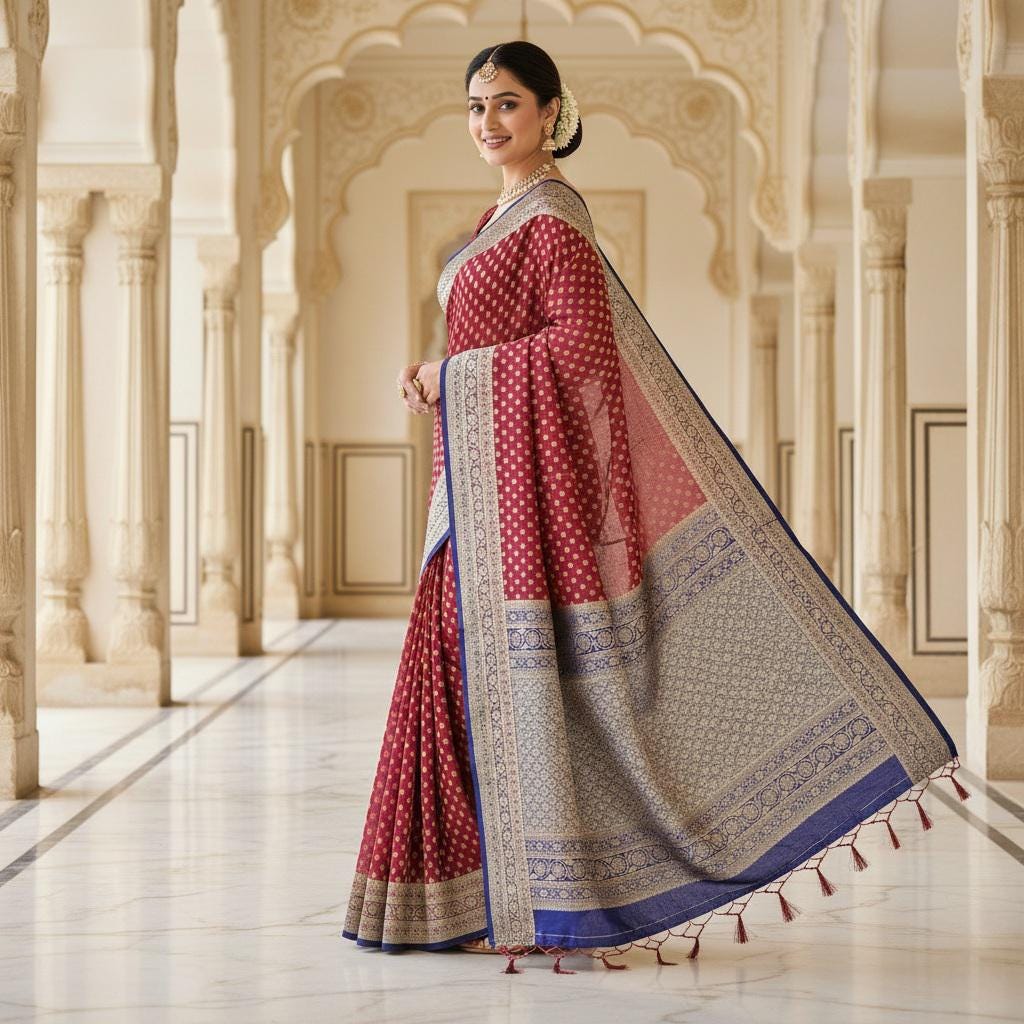 Elegant Maroon-Purple Khaddi Georgette Banarasi Saree  Light, Elegant, and Flowy