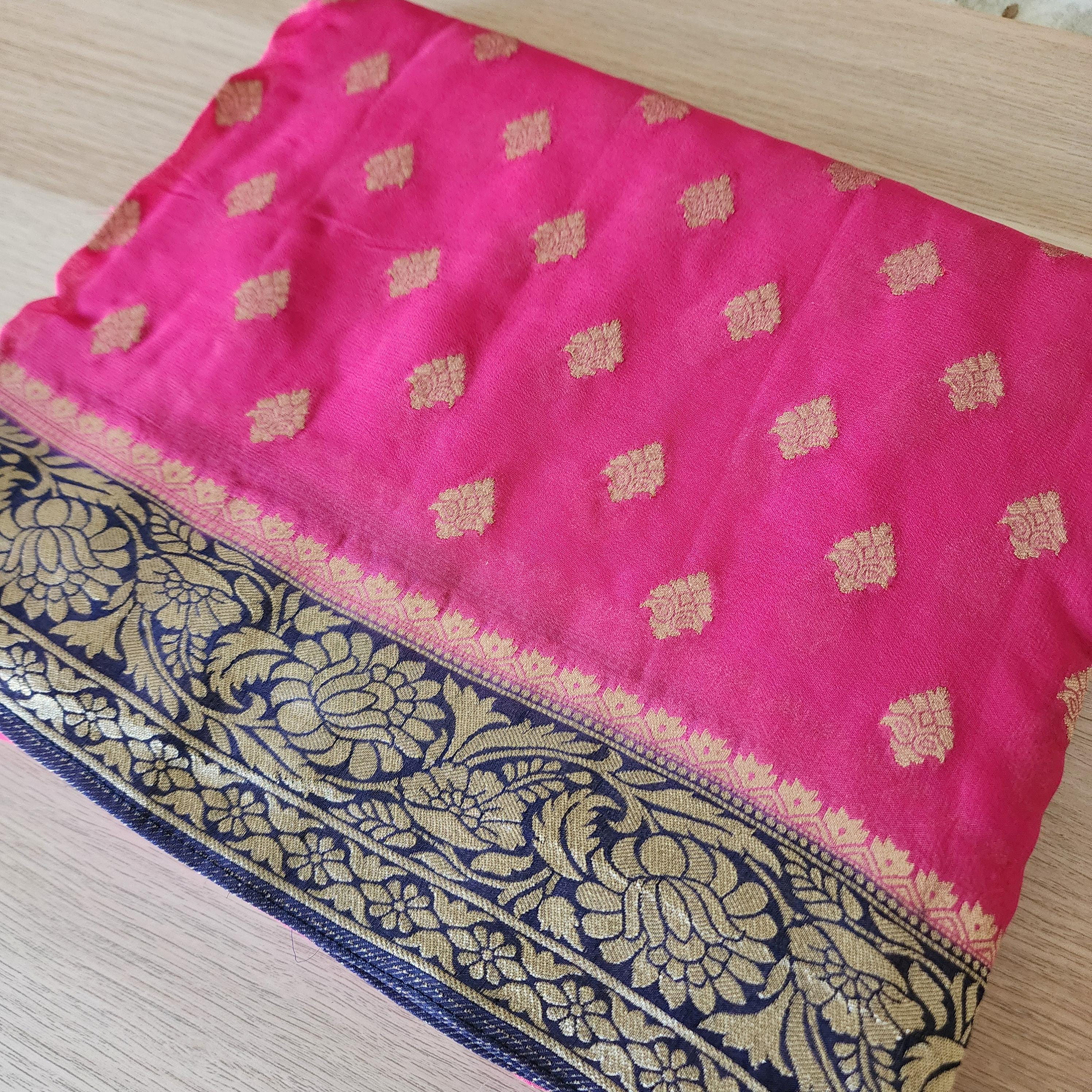 Luxury Pink And Navy Blue Dual-Tone Khaddi Georgette Banarasi Saree  Light, Elegant, and Flowy