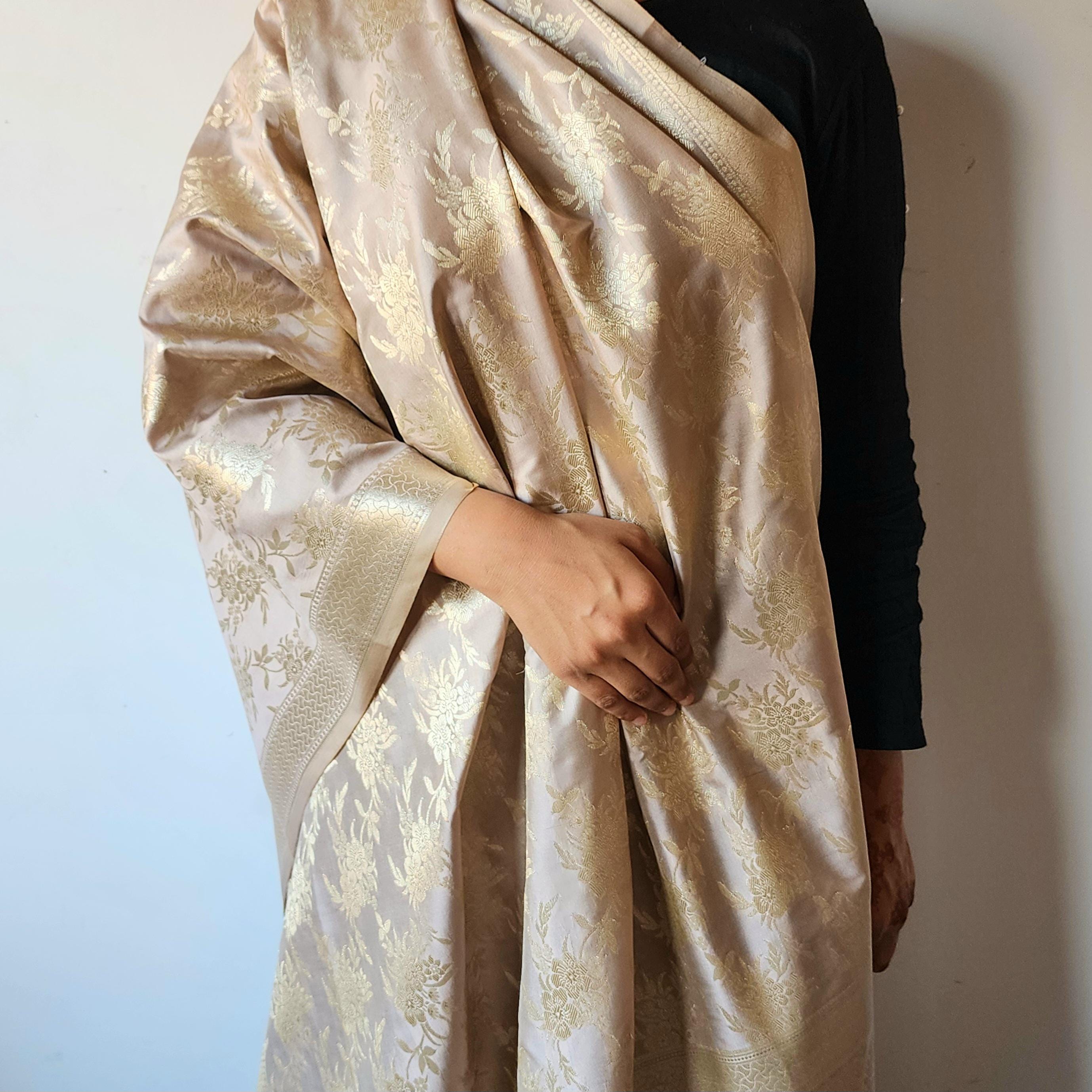 Elegant Beige Banarasi Dupatta  Classic Brocade Weave, Timeless Simplicity