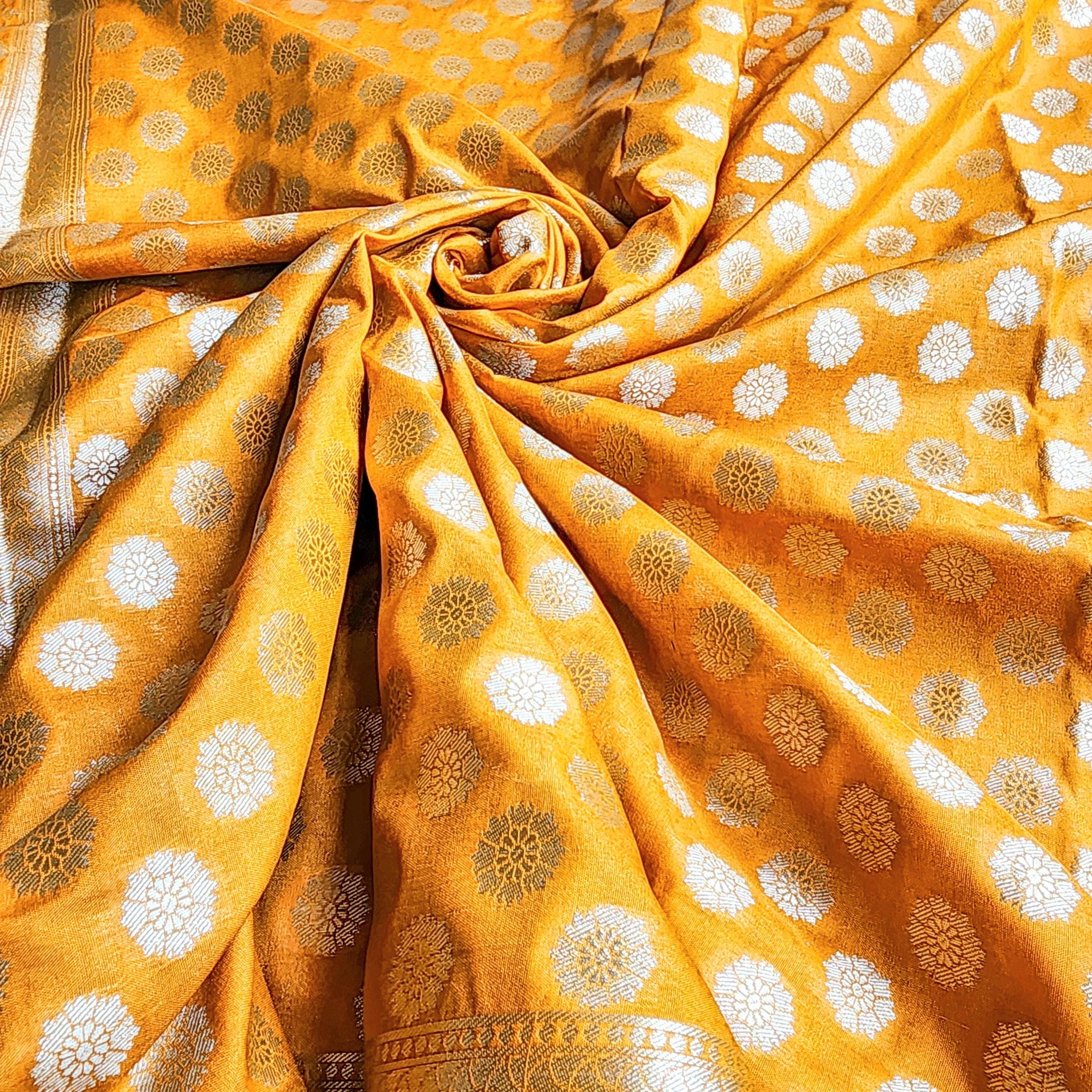 Mustard Yellow Banarasi Dupatta  Zari Butti Weave, Warm Heritage Charm