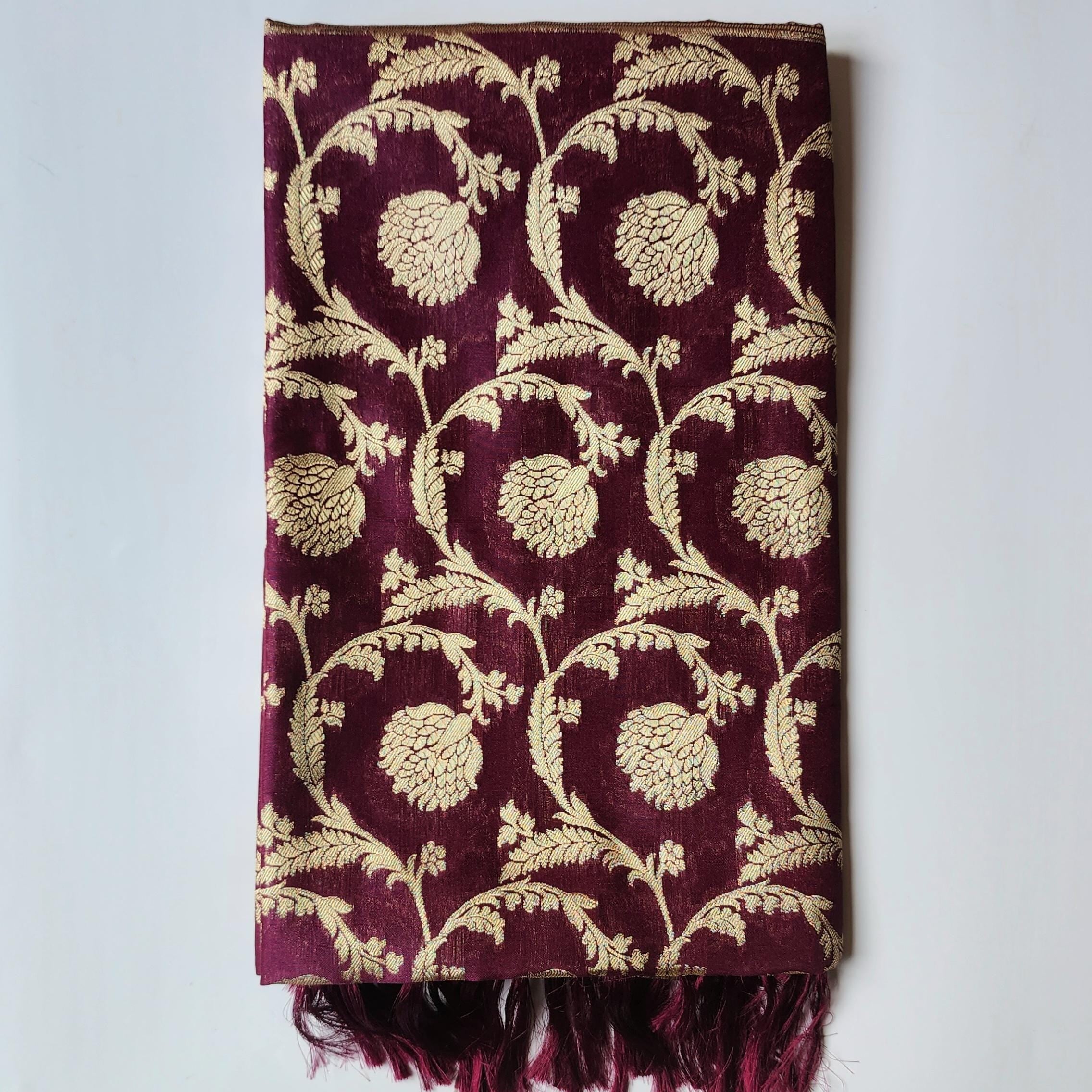 Royal Wine Banarasi Dupatta  Zari Blossom Motifs, Purple Evening Look