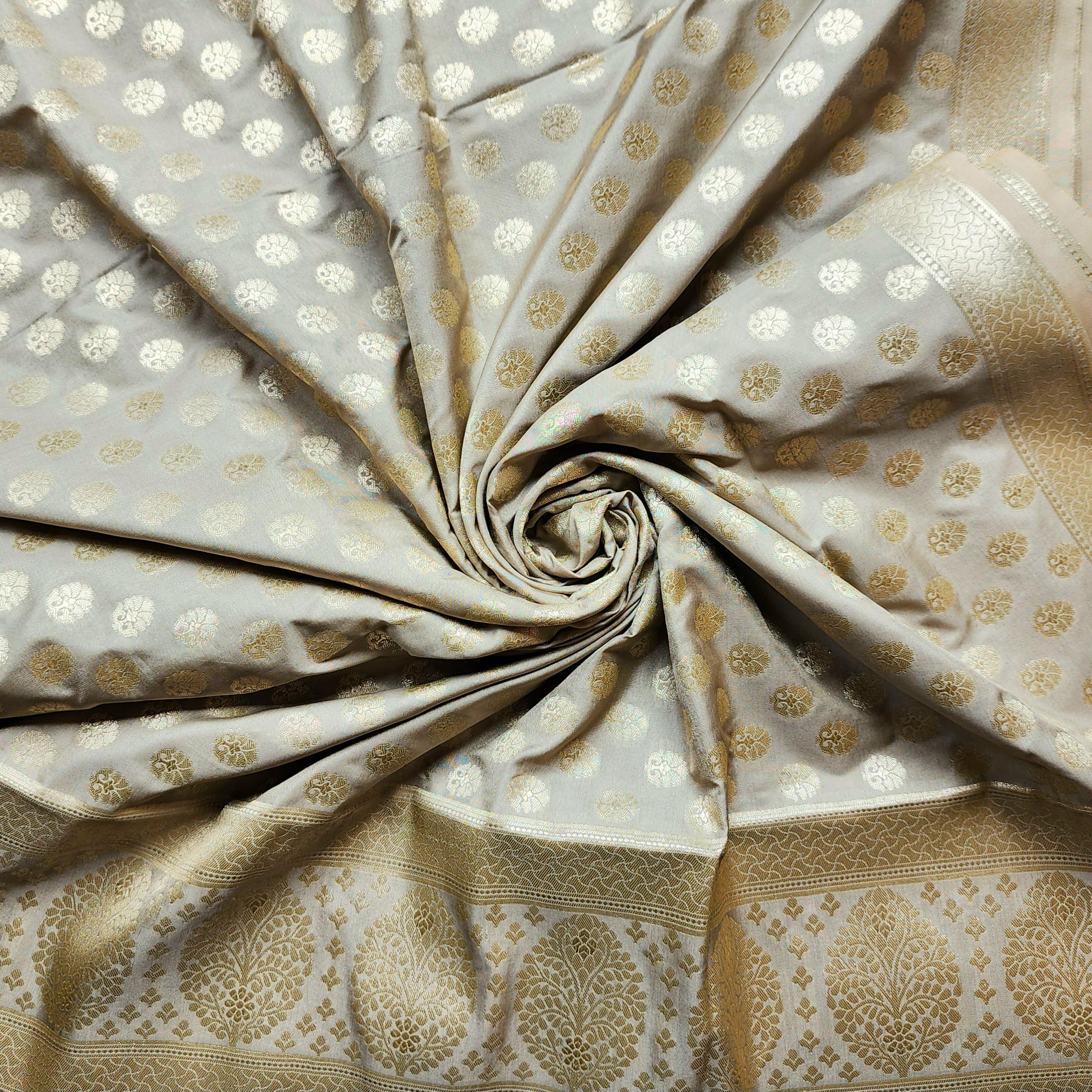 Silver Grey Banarasi Dupatta  Subtle Golden Polka Buttis, Elegant Modern Look