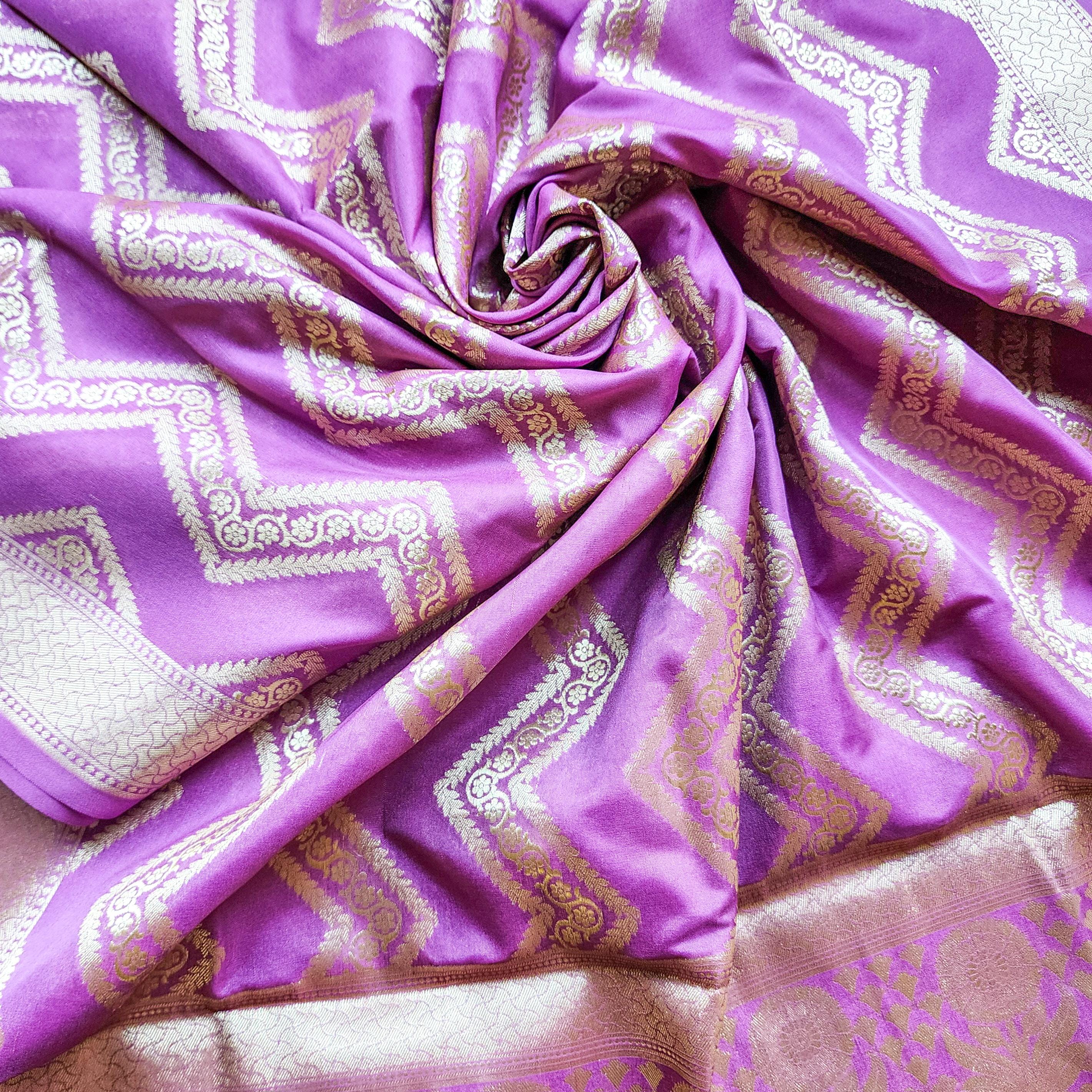 Orchid Purple Banarasi Dupatta  Luxe Chevron Design, Perfect for Parties
