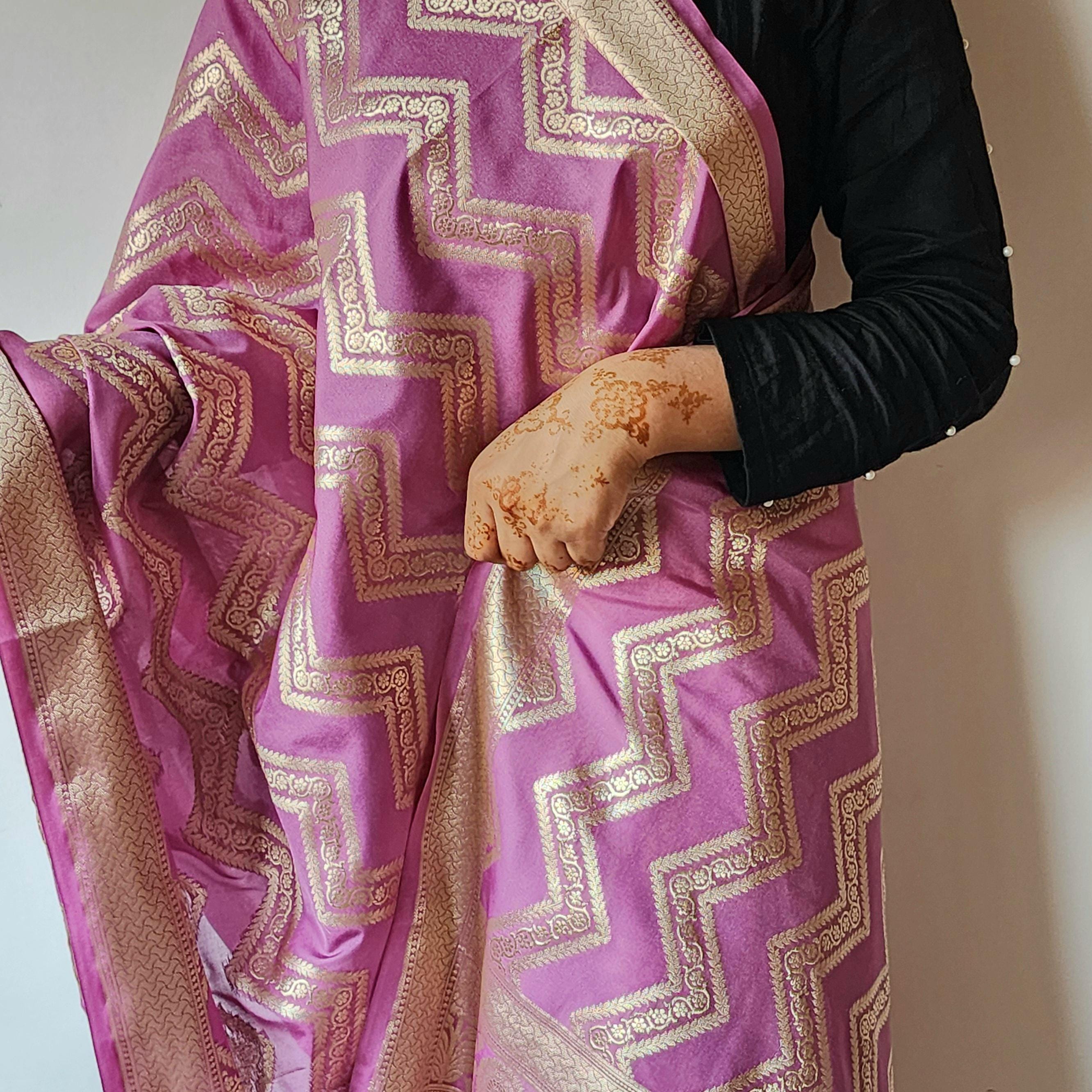 Orchid Purple Banarasi Dupatta  Luxe Chevron Design, Perfect for Parties