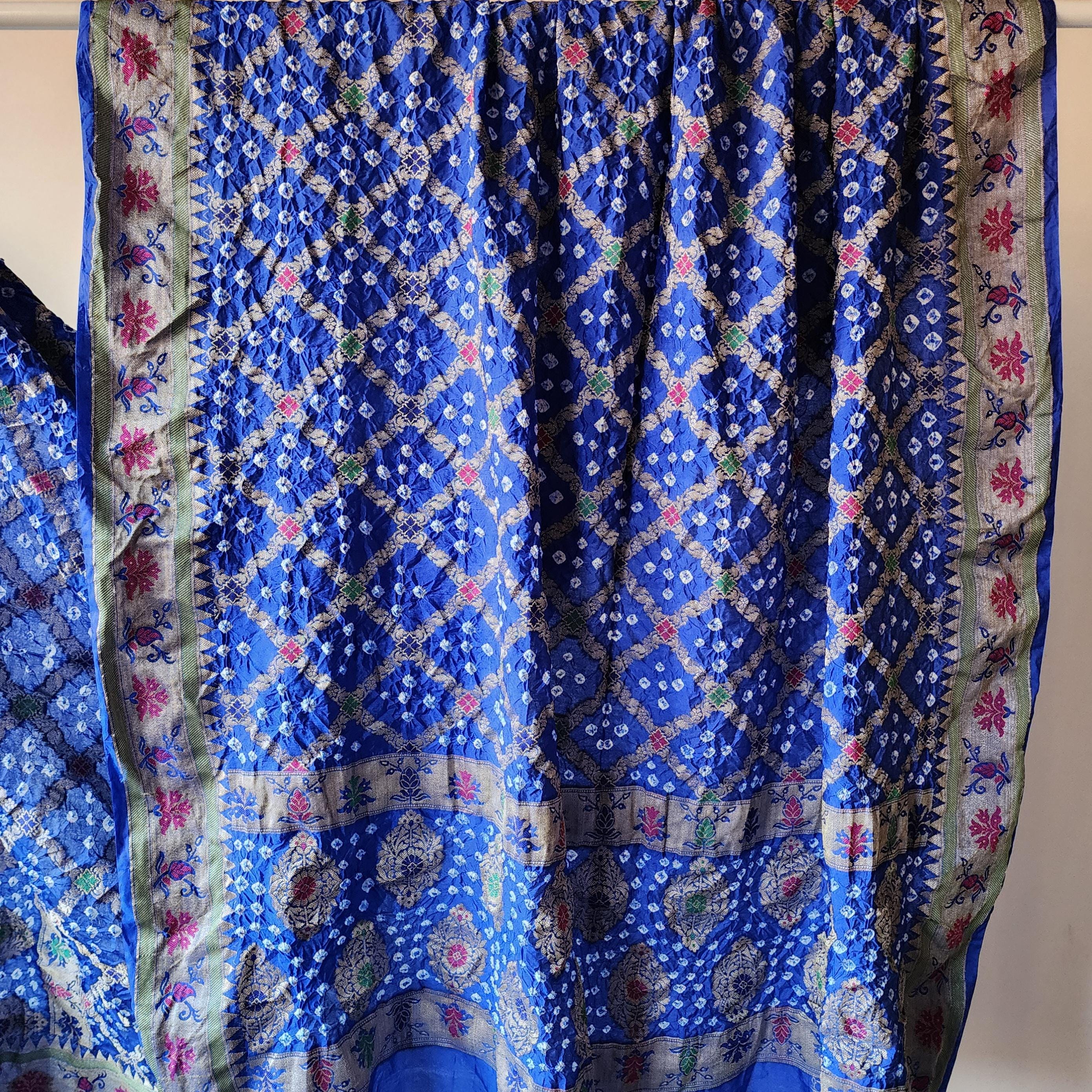 Royal Blue Bandhni Dupatta with Golden Border & Banarasi Meenakari Detailing