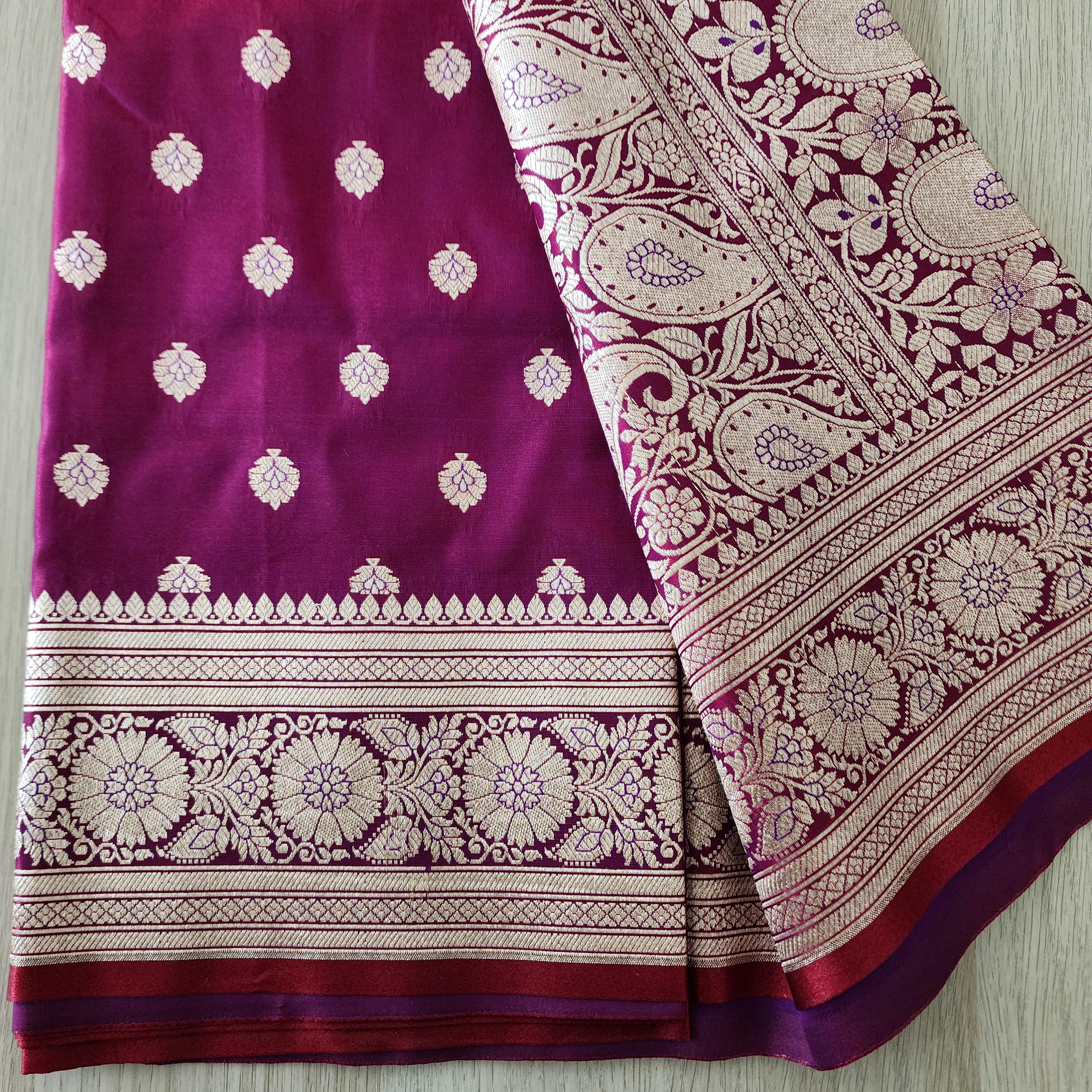 Royal Magenta-Maroon Banarasi Silk Saree with Golden Zari Weave