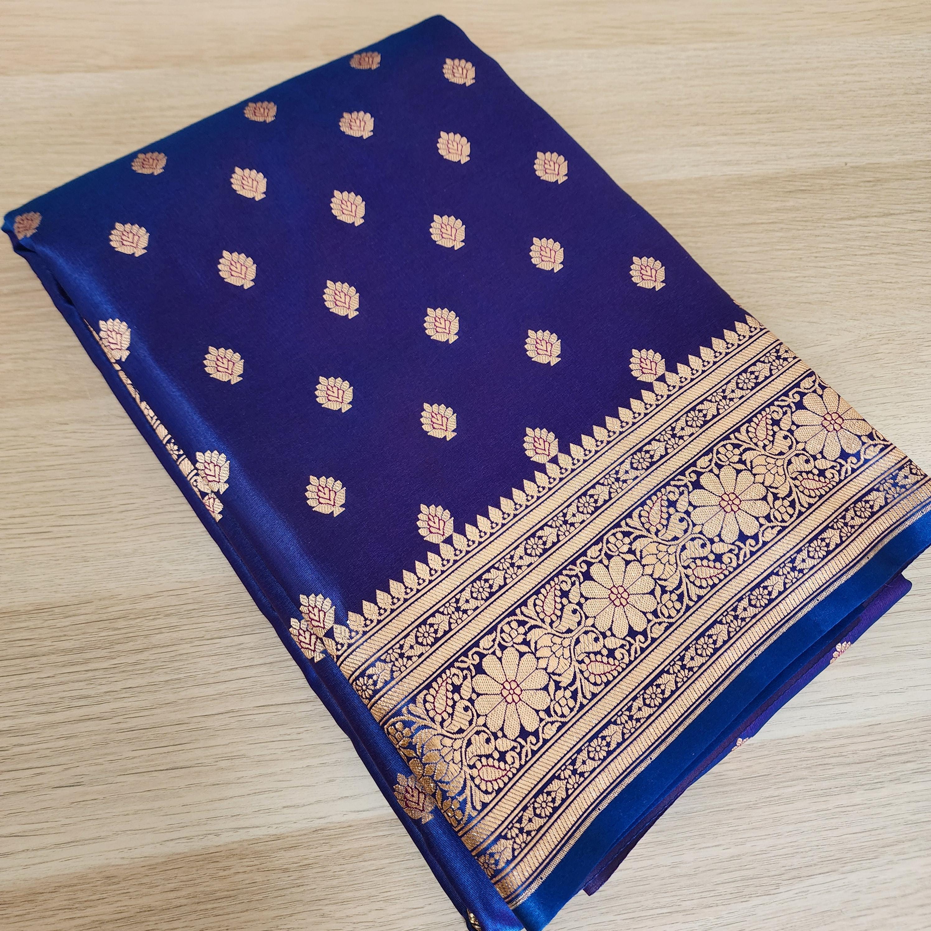 Royal Purple Blue Banarasi Silk Saree with Golden Zari Weave
