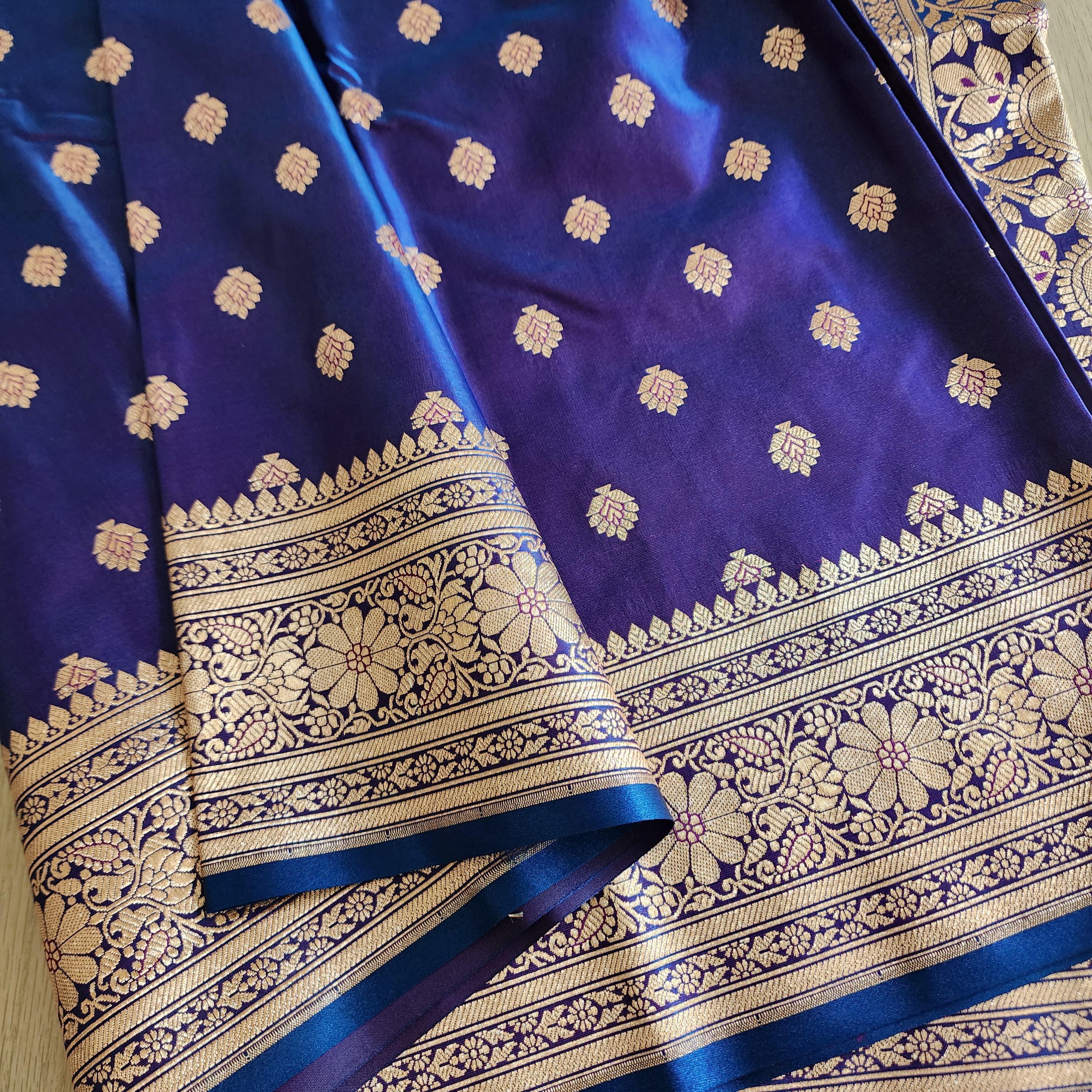 Royal Purple Blue Banarasi Silk Saree with Golden Zari Weave