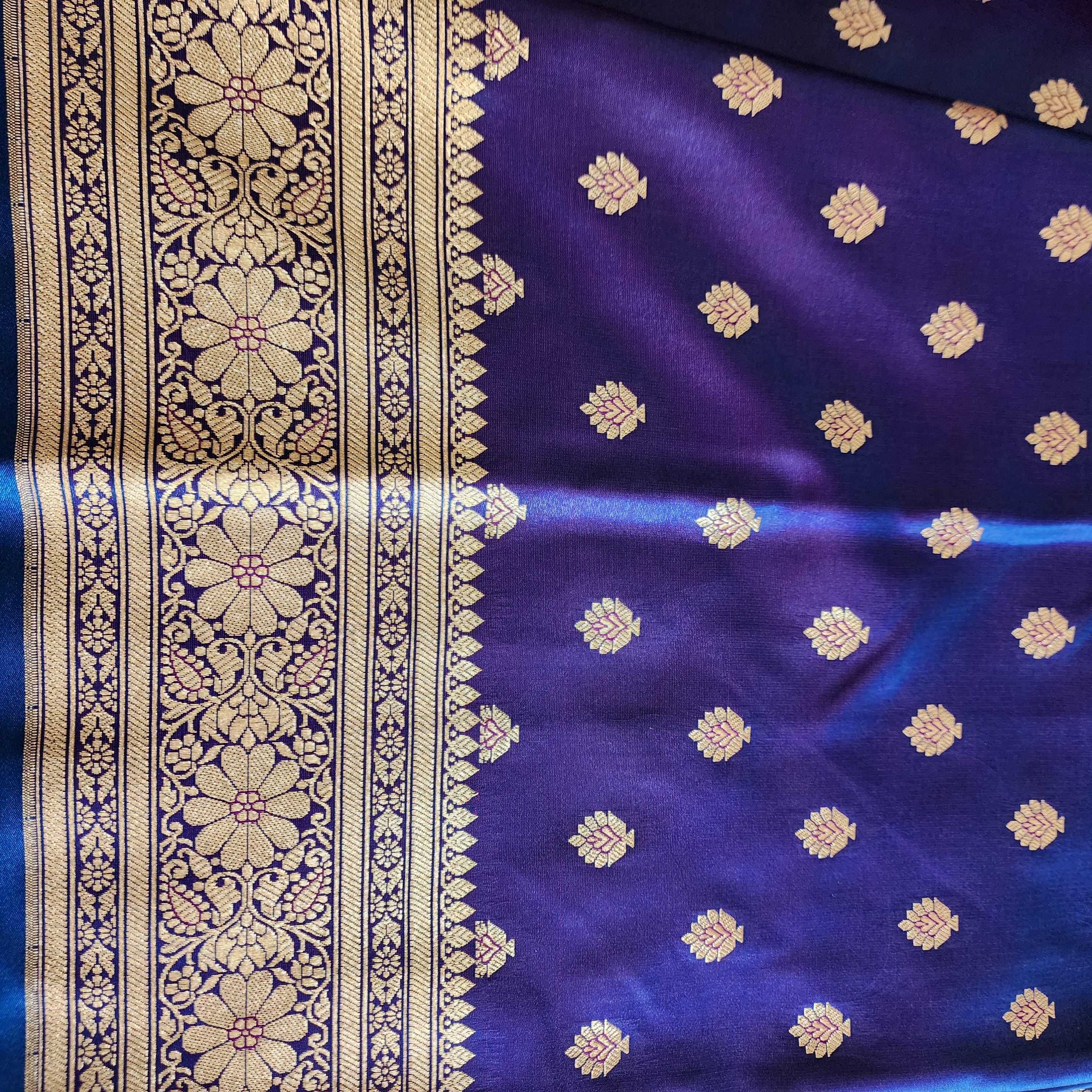 Royal Purple Blue Banarasi Silk Saree with Golden Zari Weave