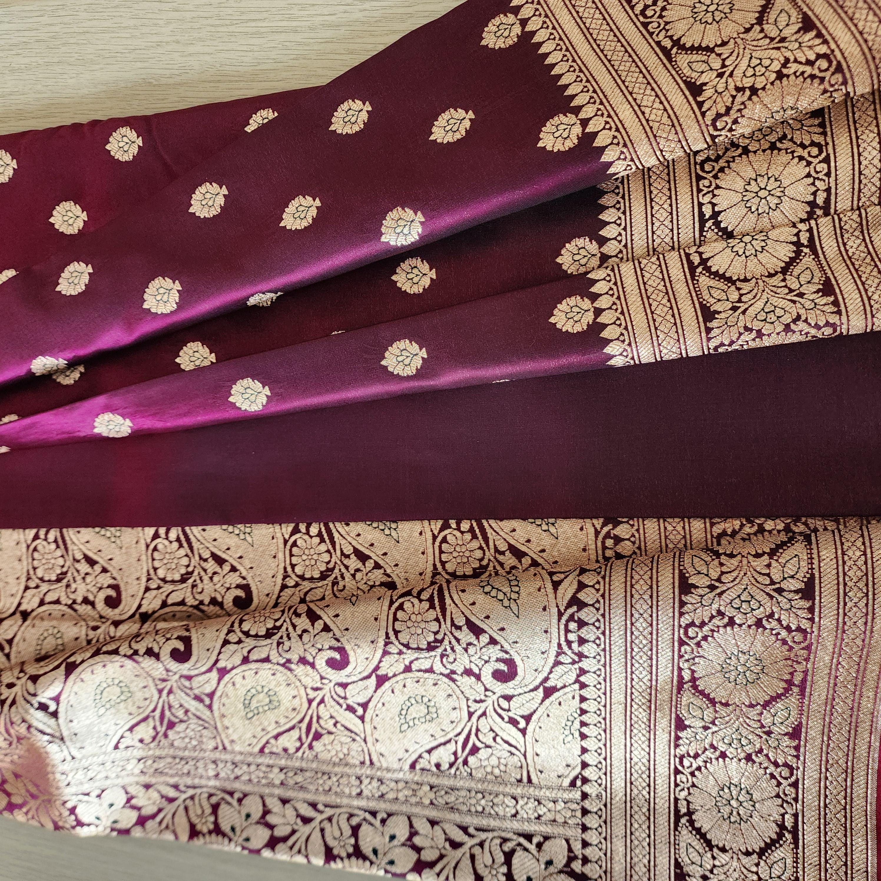 Royal Wine Maroon Banarasi Silk Saree with Golden Zari Weave