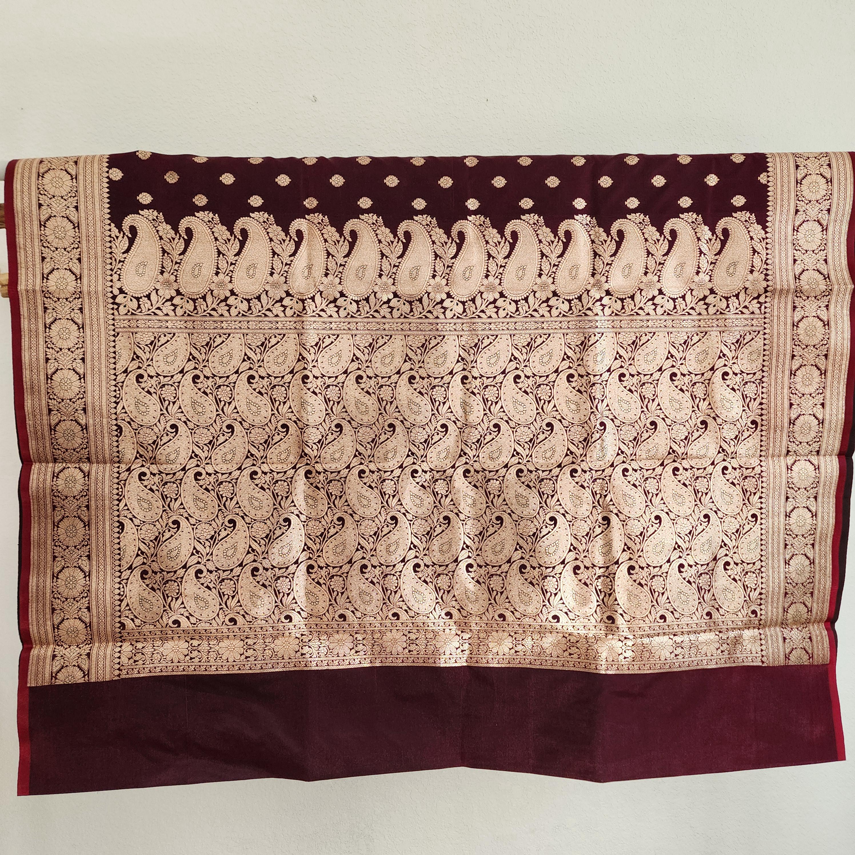 Royal Wine Maroon Banarasi Silk Saree with Golden Zari Weave