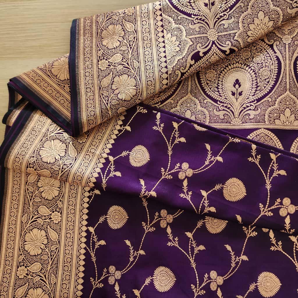 Deep Purple Pure Banarasi Katan Silk Saree with Rich Zari Weaving
