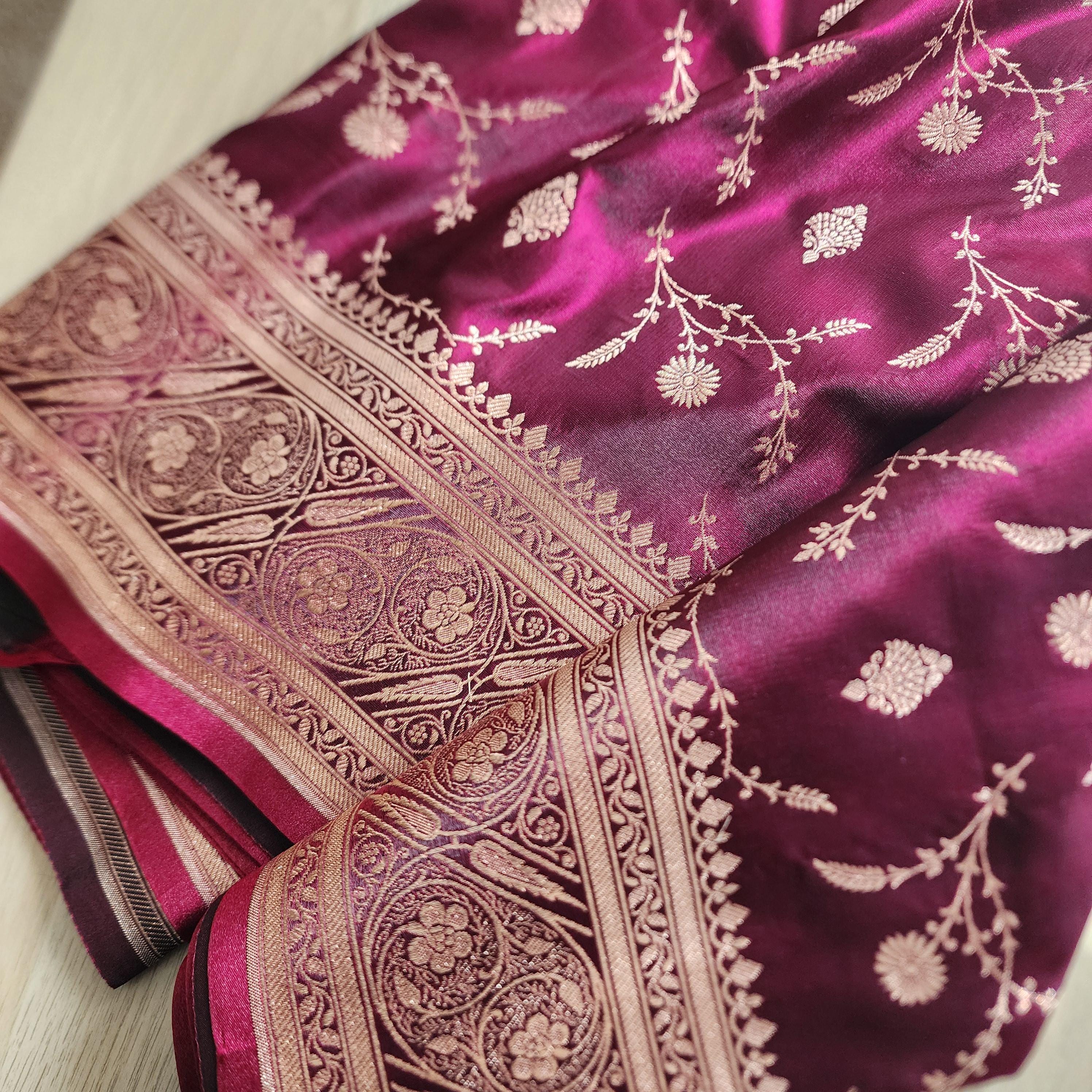 Royal Magenta Maroon, Pure Banarasi Katan Silk Saree with Rich Zari Weaving